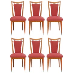 Six Midcentury Dining Chairs French Upholstered Easy to Recover 