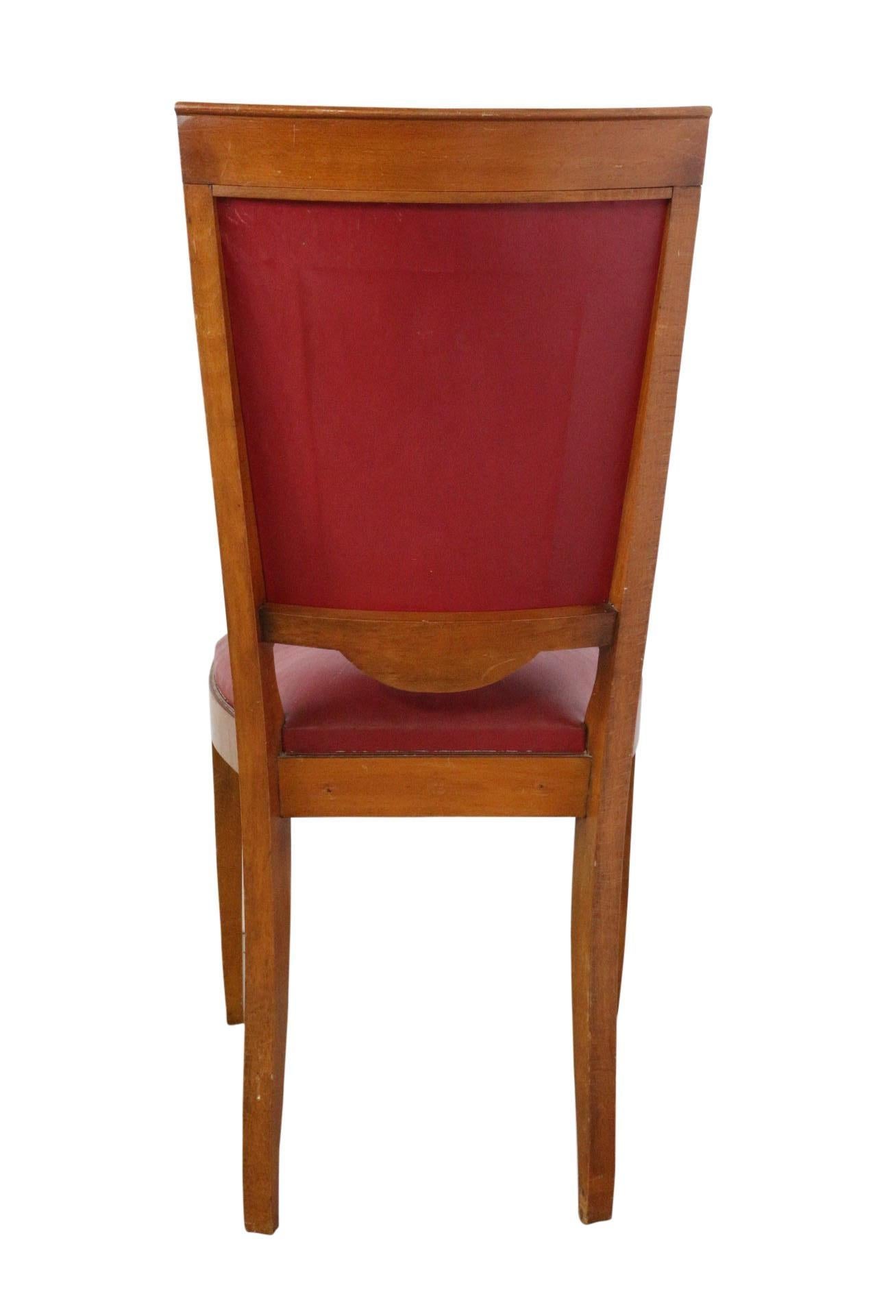 Mid-Century Modern Six Midcentury Dining Chairs Red Leather French, circa 1960