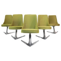 Vintage Six Mid Century Green Velvet Swivel Dining Chairs