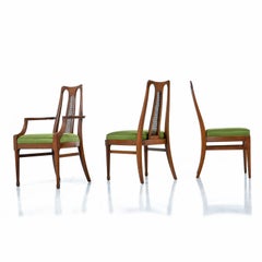 White Furniture Walnut High Back Cane Dining Chairs with New Nubby Green Fabric