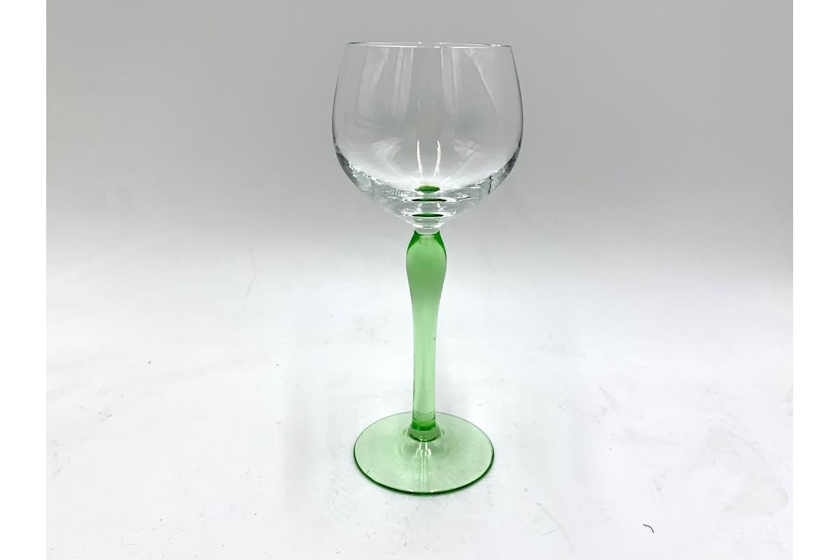 Polish Six Midcentury Wine Glasses on Green Leg, Poland, 1960s