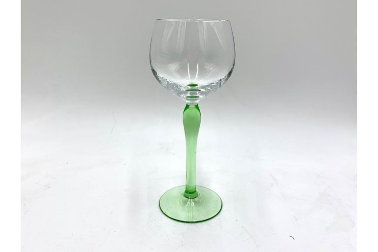 Six Midcentury Wine Glasses on Green Leg, Poland, 1960s at 1stDibs