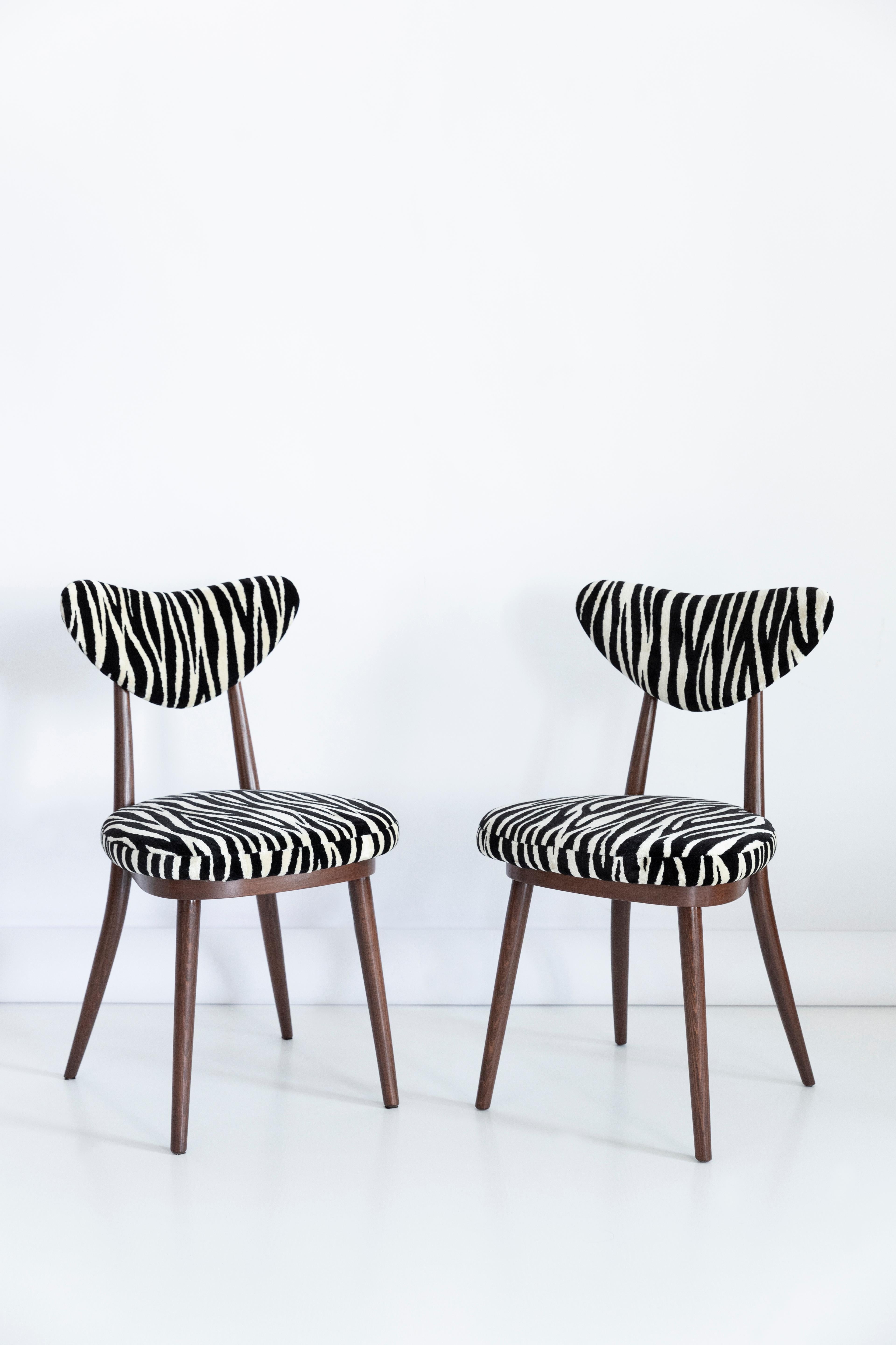 XX secolo Sei sedie a cuore bianche e nere Zebra del Midcentury, Hollywood Regency, Polonia, anni '60 in vendita