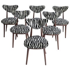 Six Midcentury Zebra Black White Heart Chairs, Hollywood Regency, Poland, 1960s