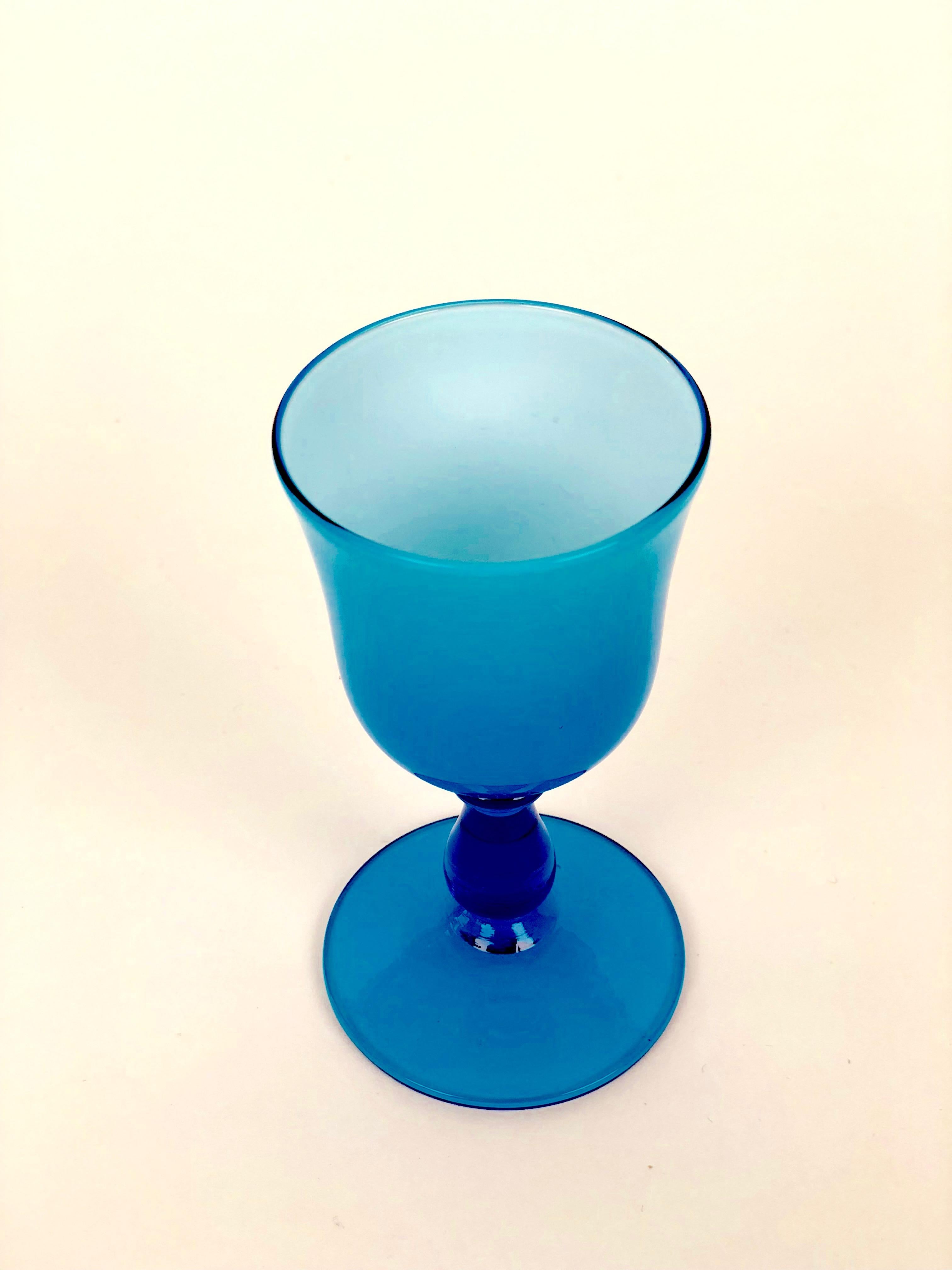 Mid-Century Modern Six Midcentury, Carlo Moratti Wine Goblets, in Turquoise and White Murano Glass