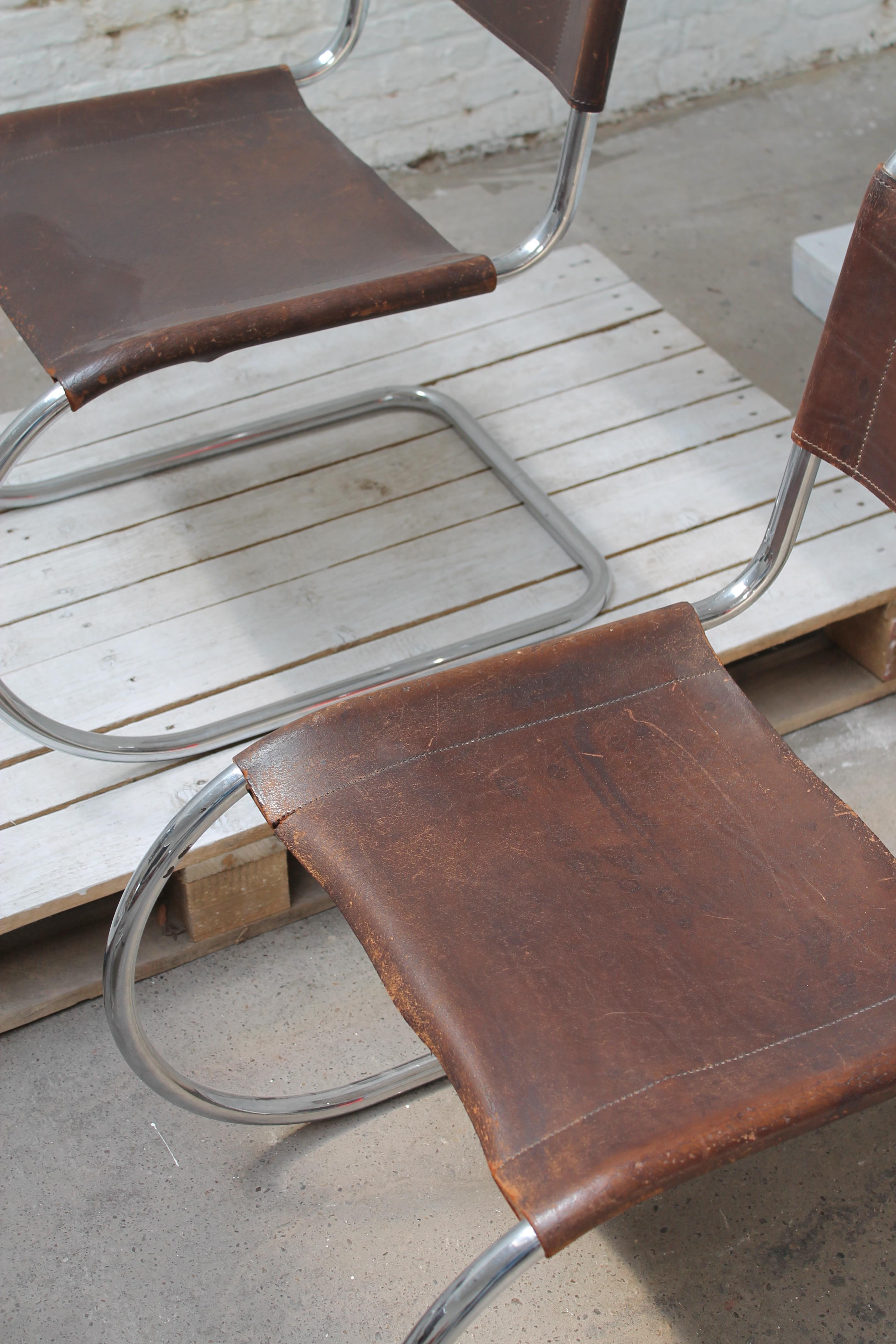 Six Mies Van De Rohe MR10 chairs in brown leather by Thonet 1960 3