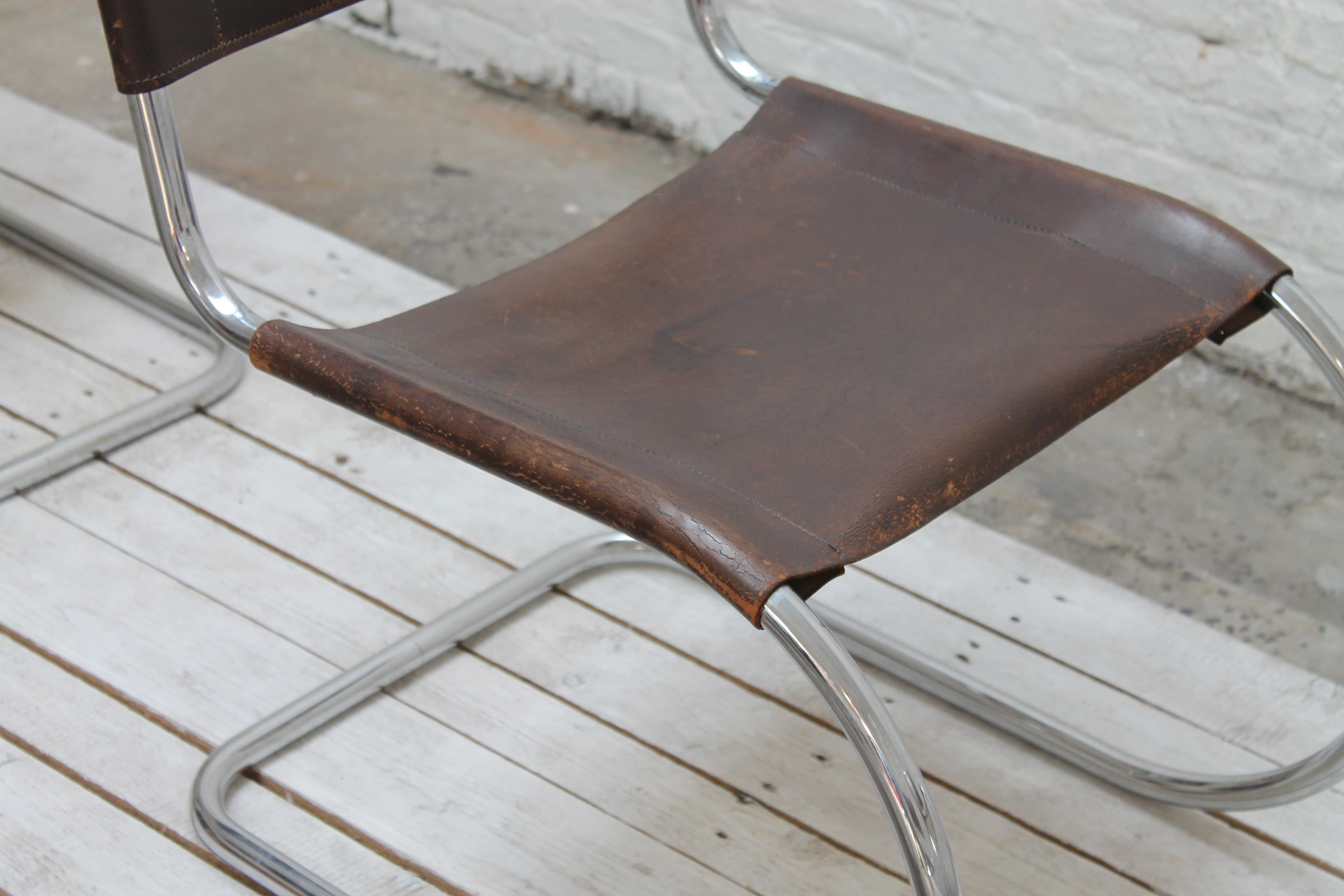 Six Mies Van De Rohe MR10 chairs in brown leather by Thonet 1960 7