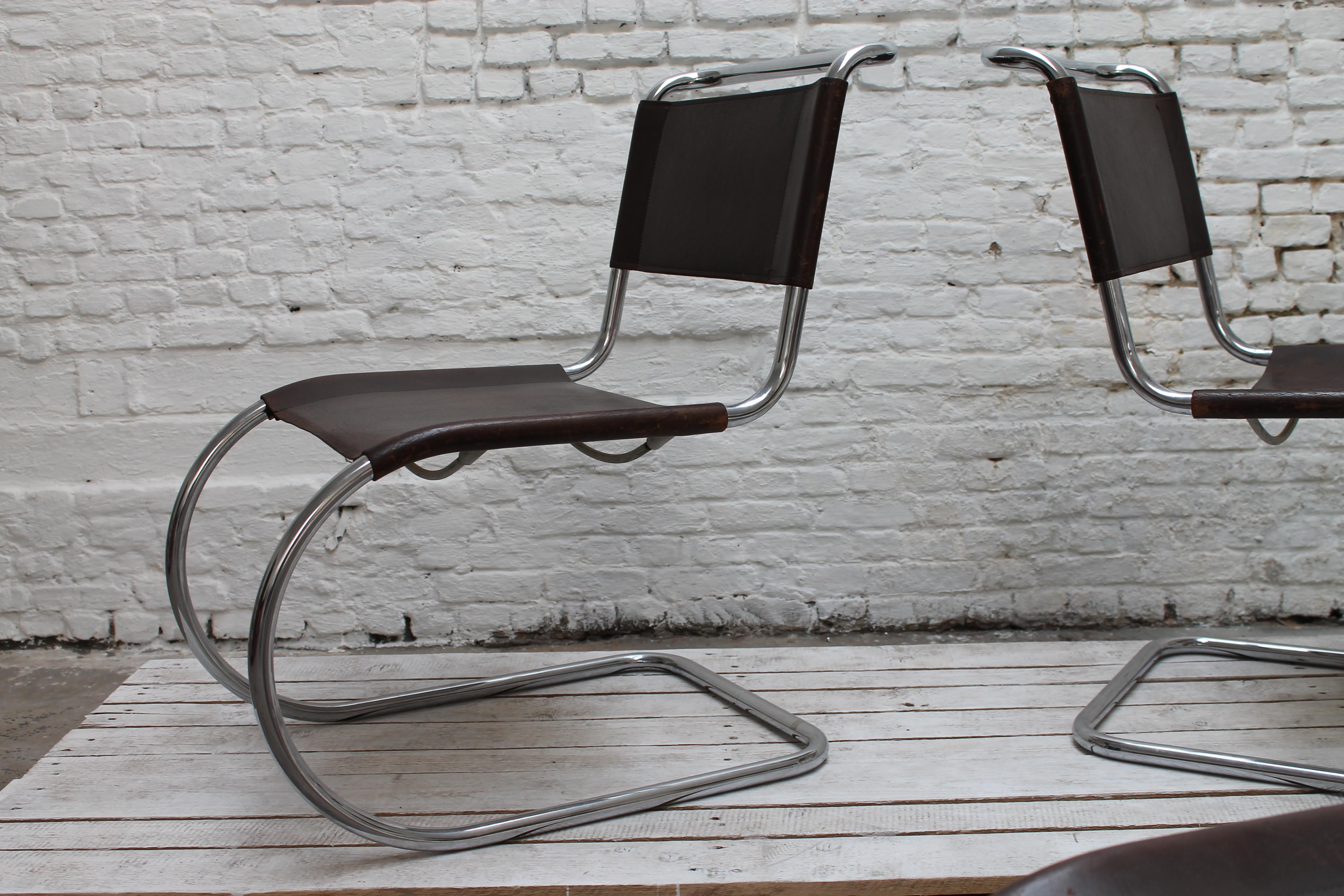 Mid-Century Modern Six Mies Van De Rohe MR10 chairs in brown leather by Thonet 1960