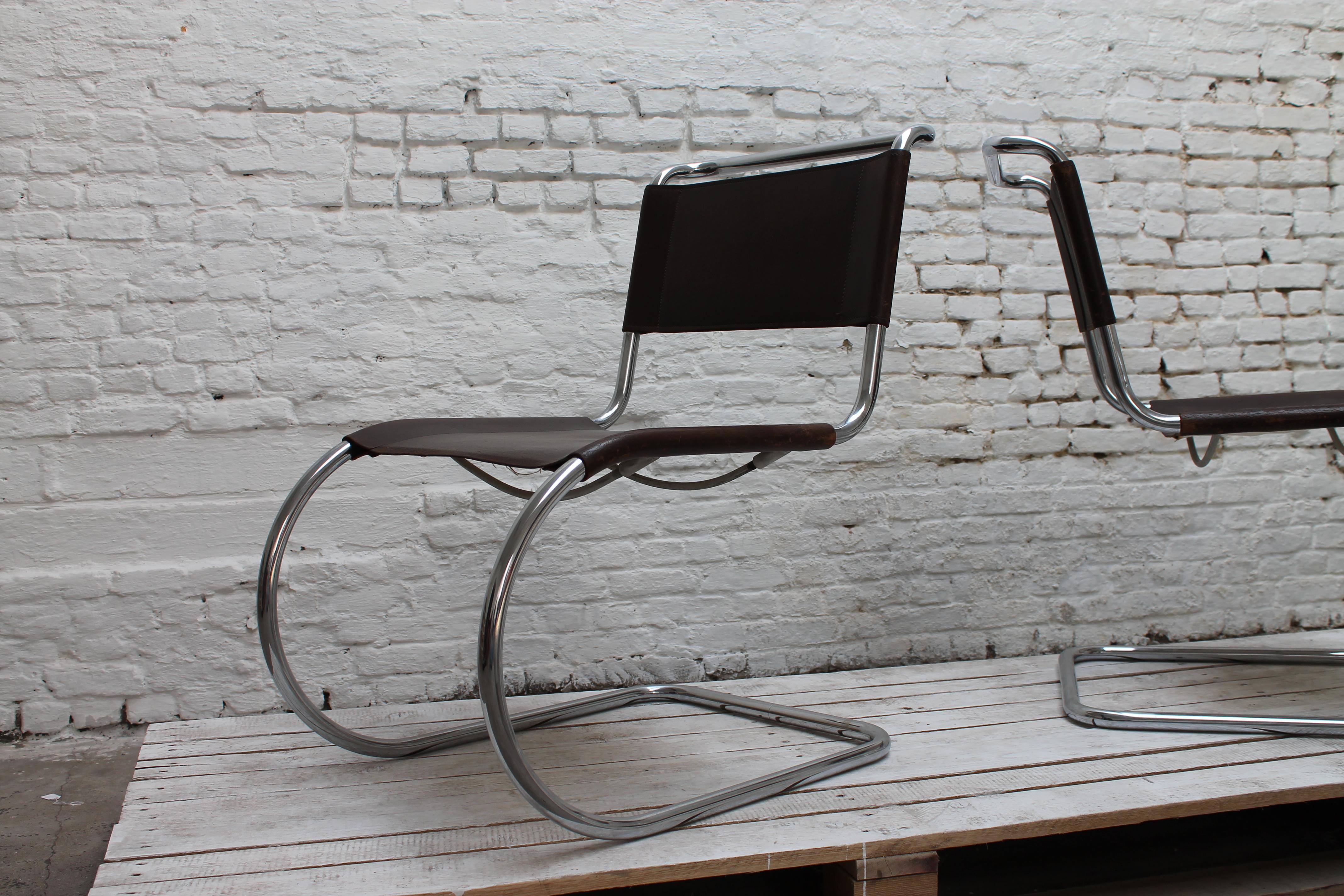 Austrian Six Mies Van De Rohe MR10 chairs in brown leather by Thonet 1960