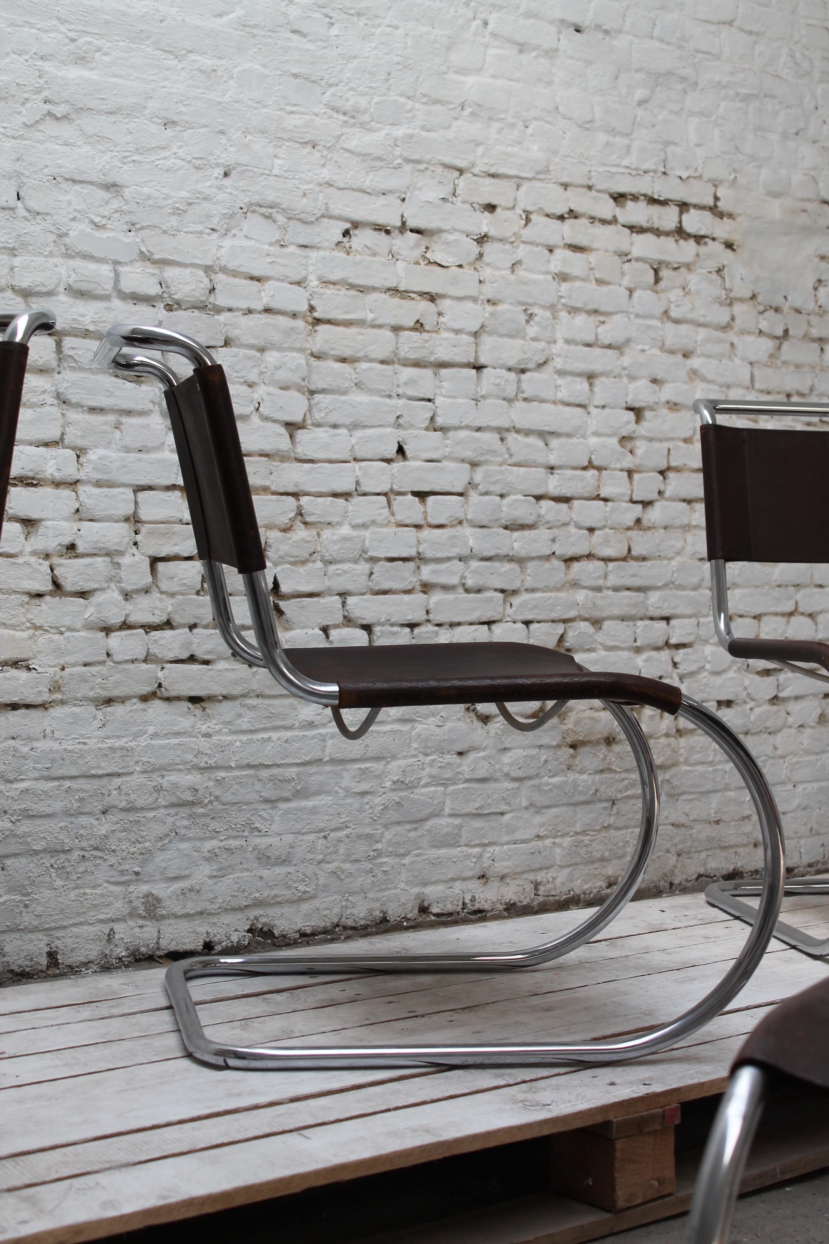 Six Mies Van De Rohe MR10 chairs in brown leather by Thonet 1960 In Good Condition In Antwerpen, BE