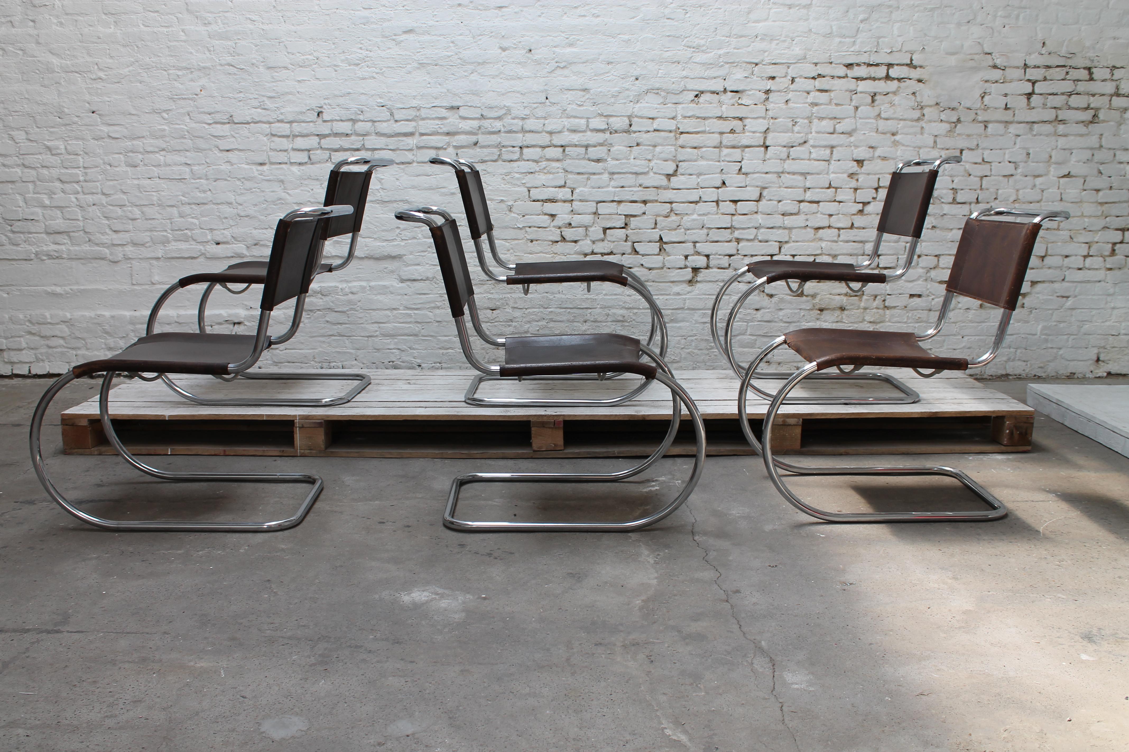 Mid-20th Century Six Mies Van De Rohe MR10 chairs in brown leather by Thonet 1960