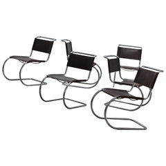 Six Mies Van De Rohe MR10 chairs in brown leather by Thonet 1960