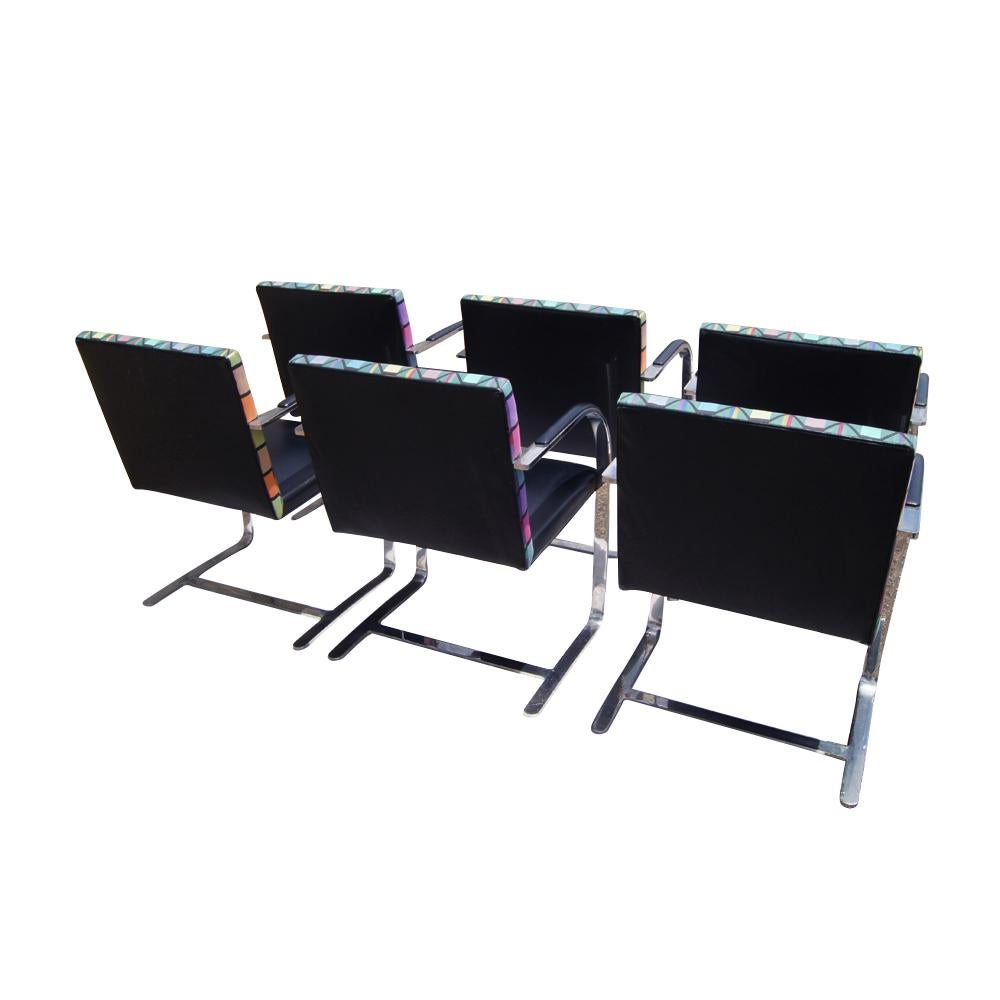 American Six Mies Van Der Rohe Stainless Steel Flat Bar Brno Arm Chairs
