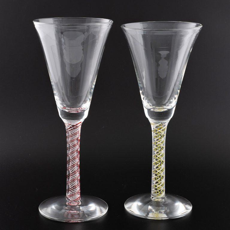British Six Mike Hunter Colour Twist Stem Wine Goblets For Sale