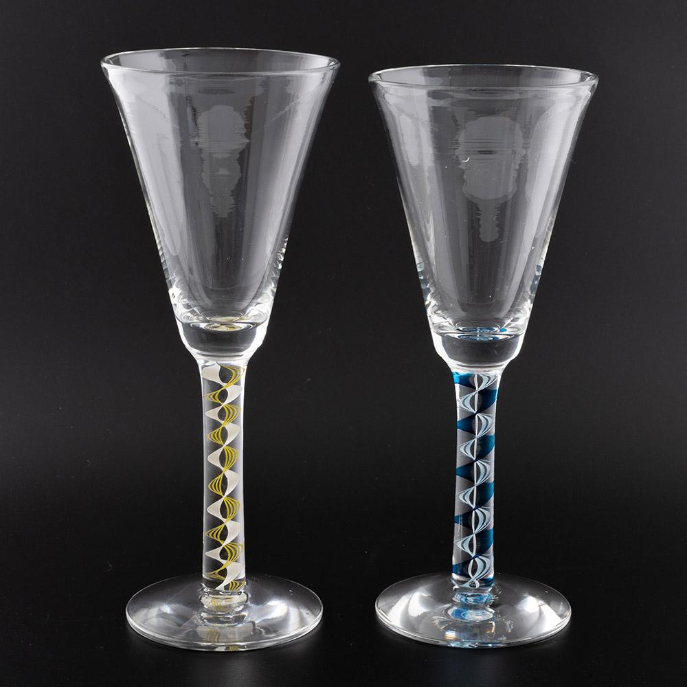 Six Mike Hunter Colour Twist Stem Wine Goblets In Good Condition For Sale In Tunbridge Wells, GB