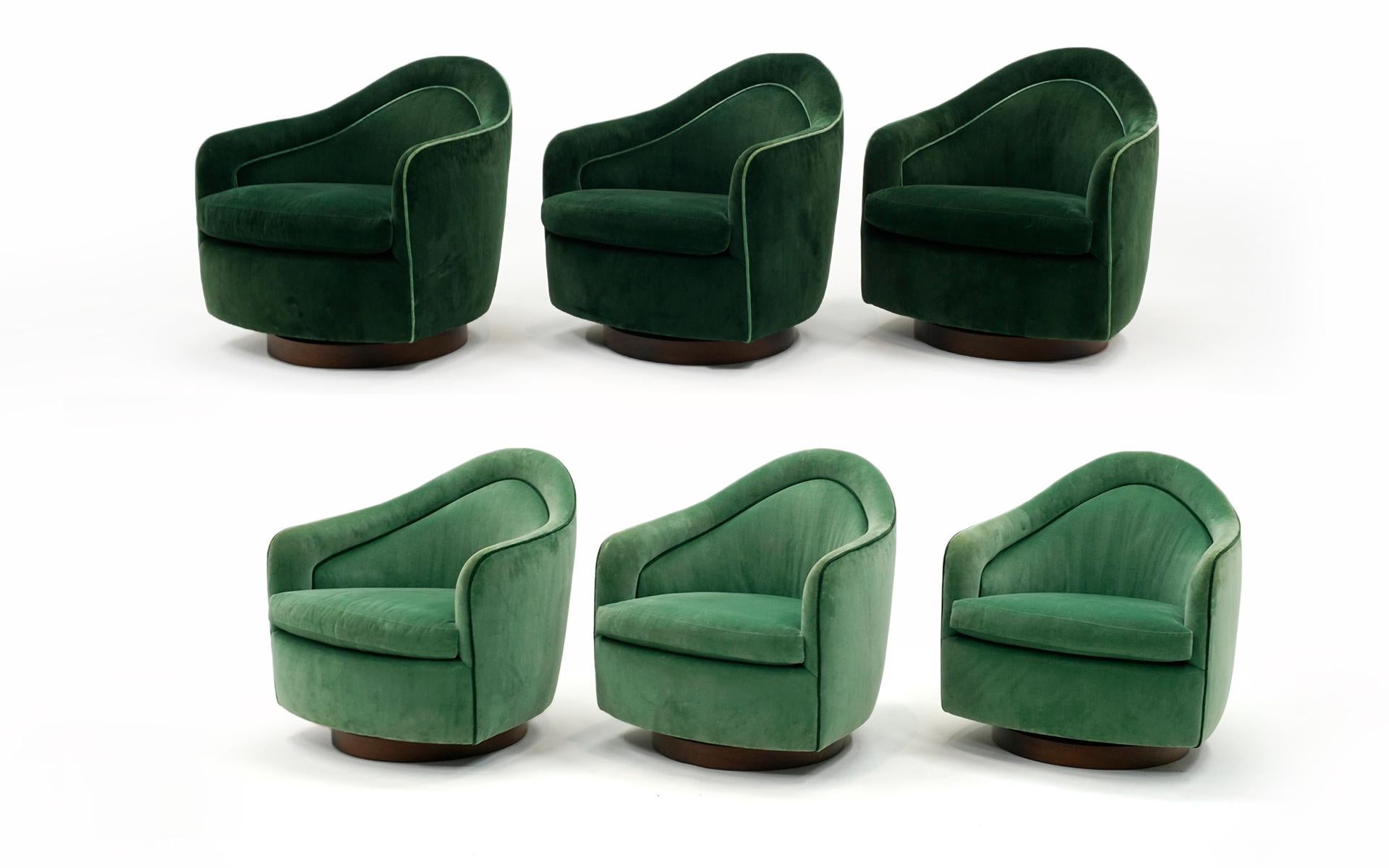 Six Milo Baughman. High Back Tilt Swivel Lounge Chairs. New Green Upholstery. 5
