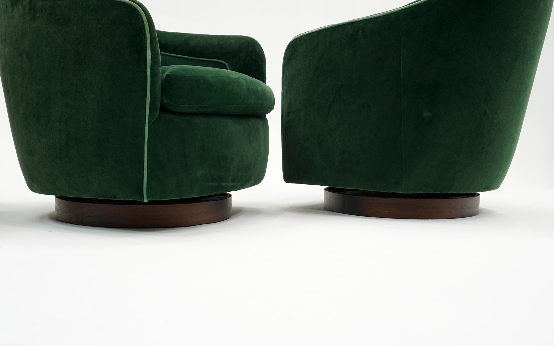 Six Milo Baughman. High Back Tilt Swivel Lounge Chairs. New Green Upholstery. 1