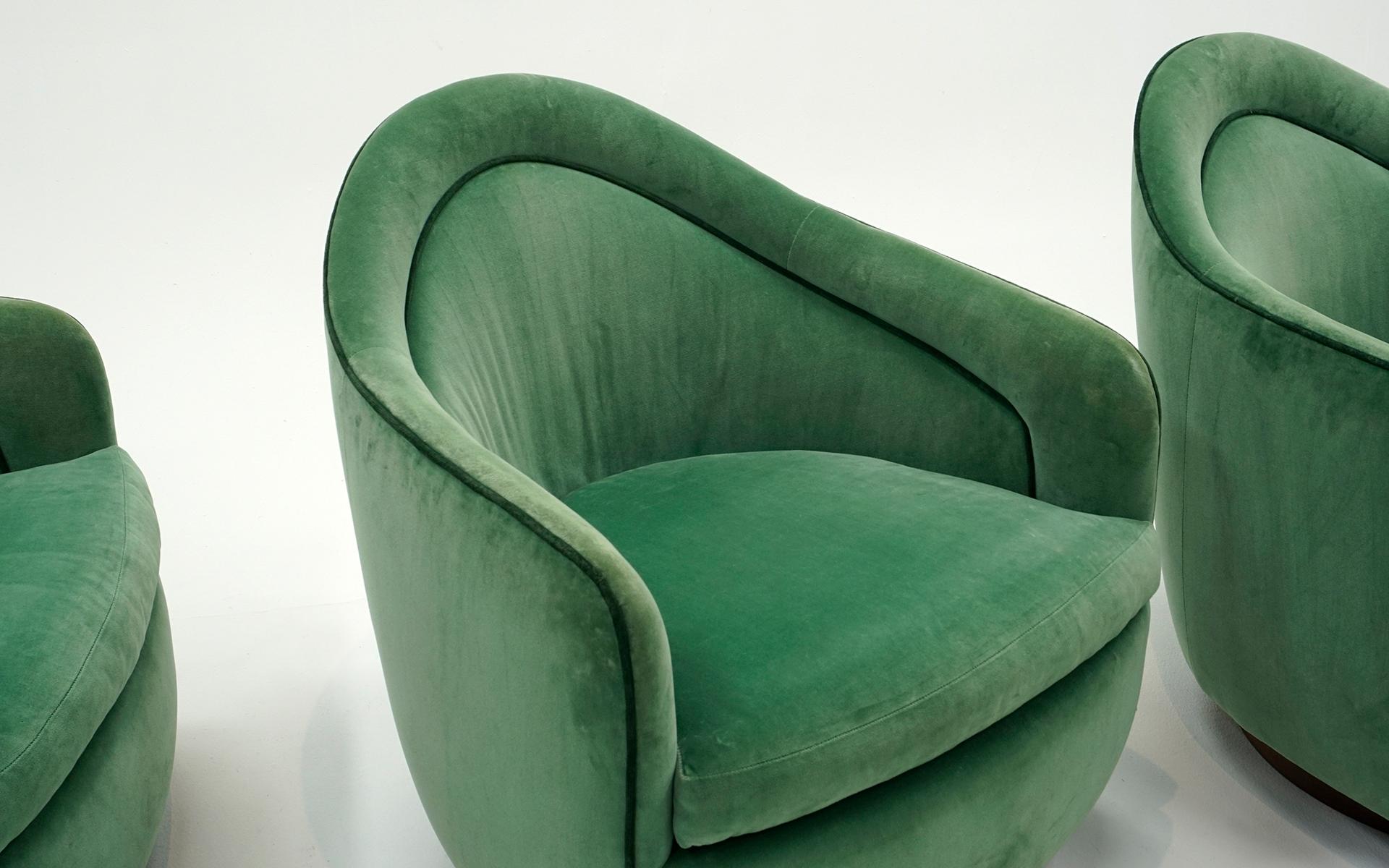 Six Milo Baughman. High Back Tilt Swivel Lounge Chairs. New Green Upholstery. 2