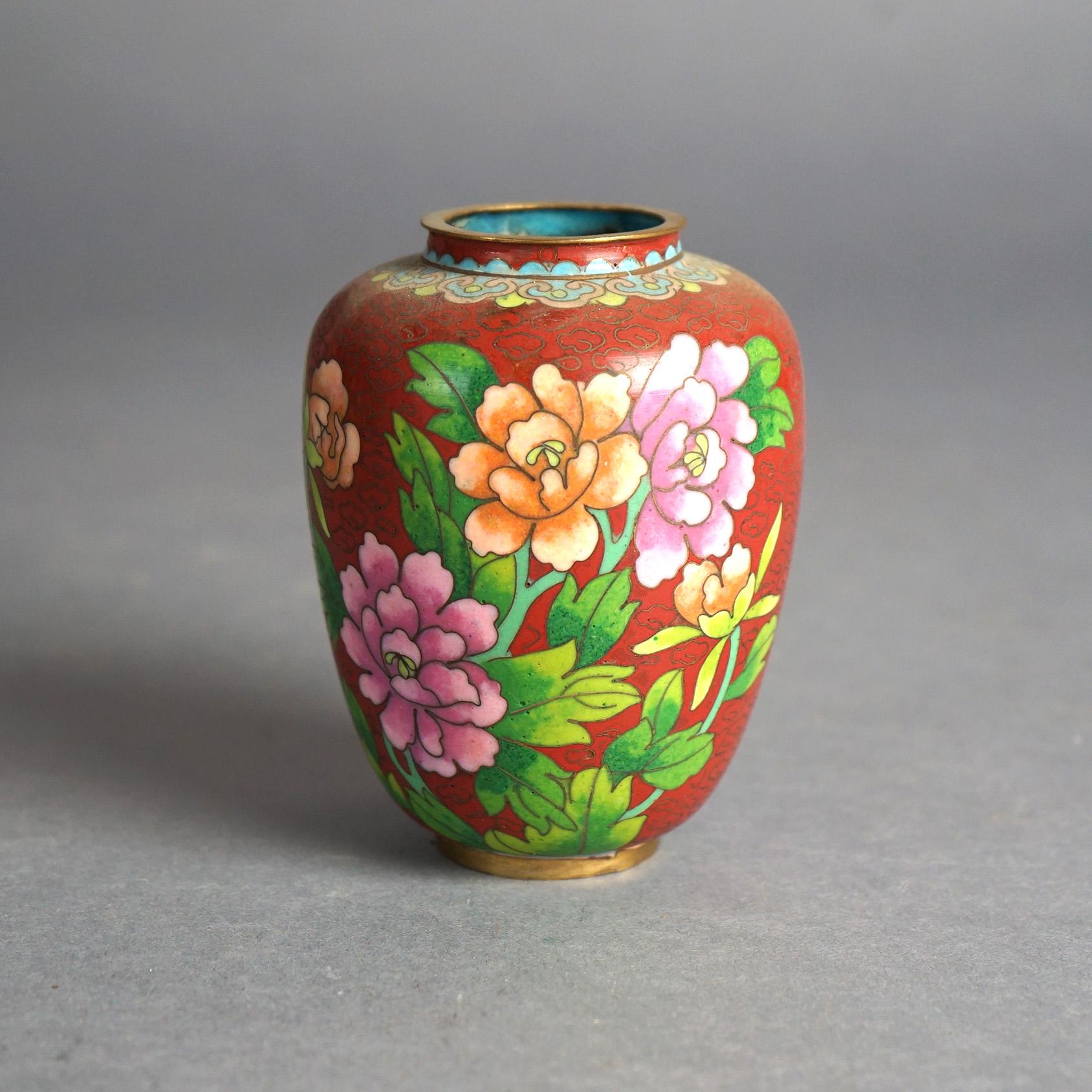 Six Miniatures Vases à fleurs émaillés cloisonnés japonais Meiji C1920 en vente 7