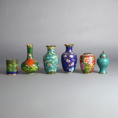 Six Miniature Antique Japanese Meiji Cloisonne Enameled Flower Vases C1920