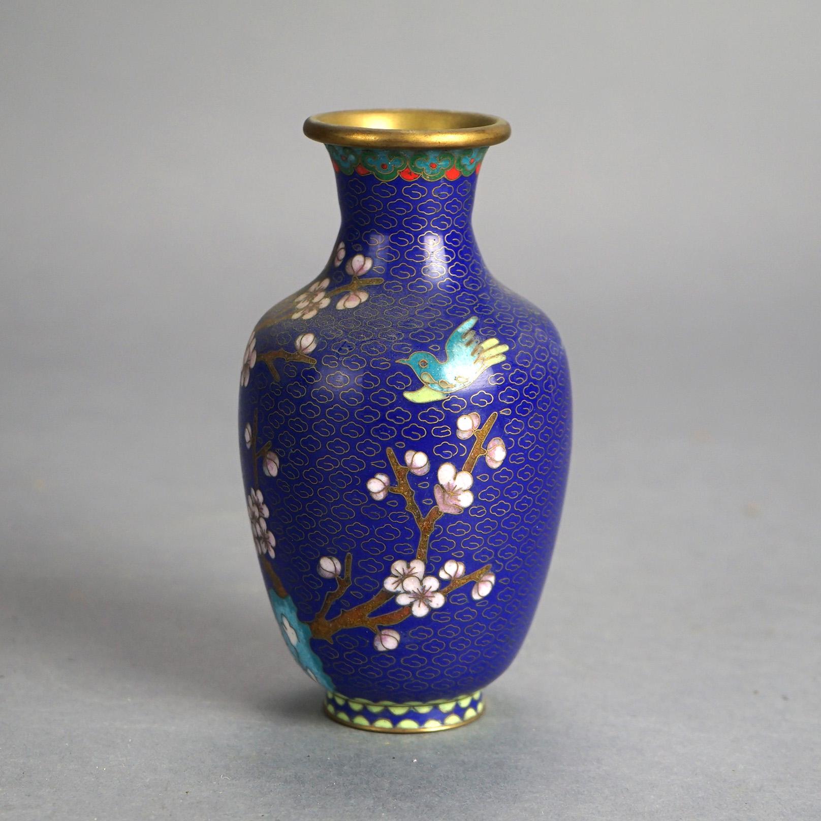 Metal Six Miniature Antique Japanese Meiji Cloisonne Enameled Flower Vases C1920 For Sale