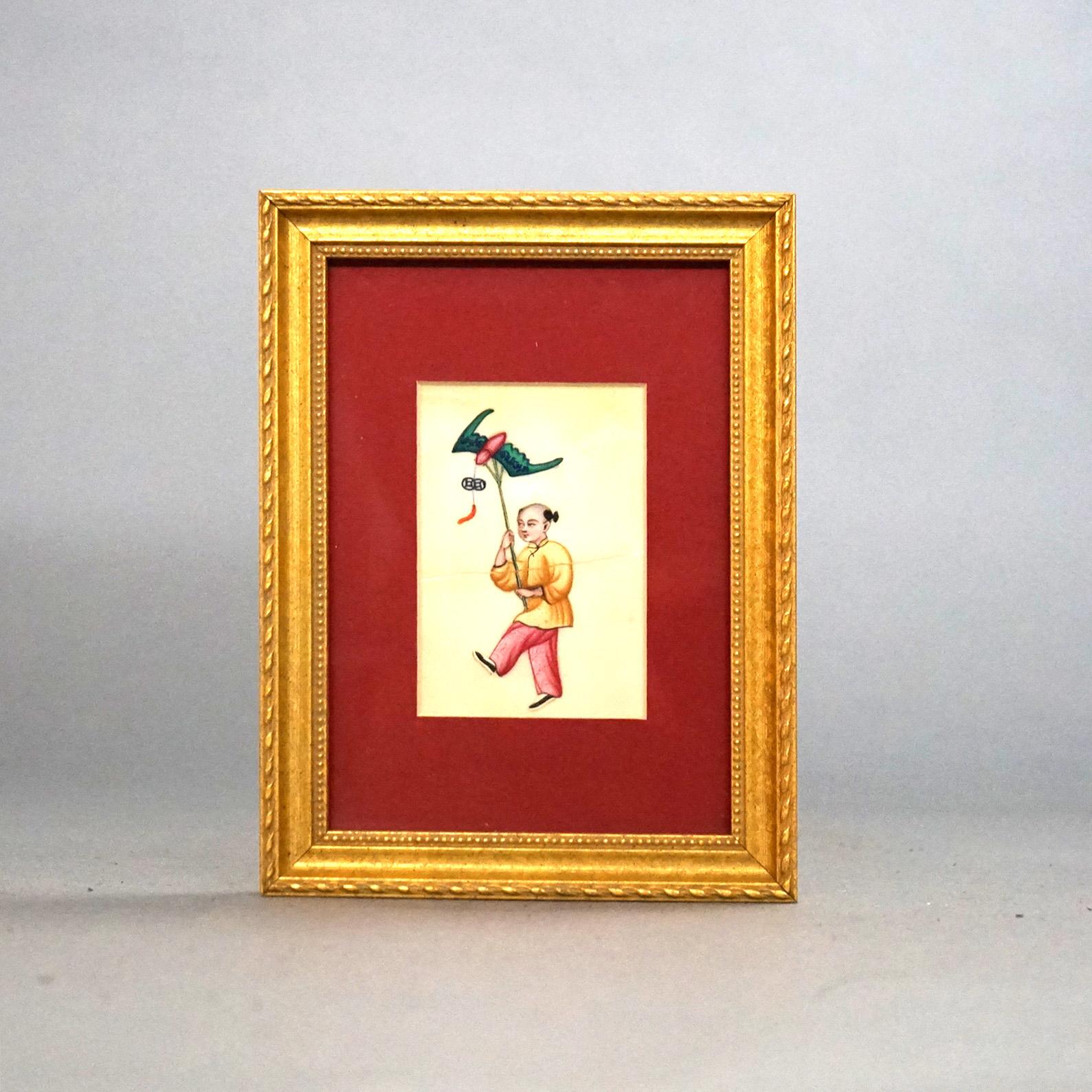 Six Miniature Chinese Figural Paintings on Silk, Framed, 20thC For Sale 4