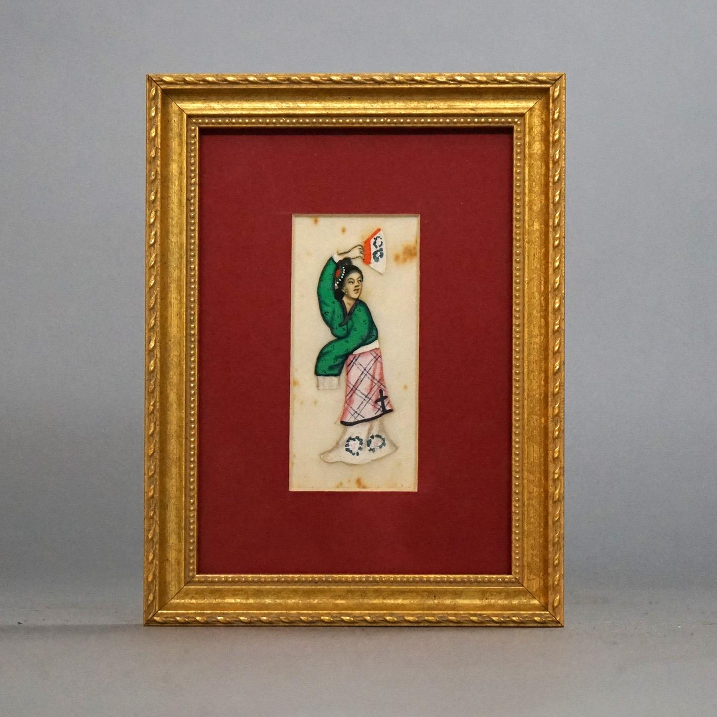 Six Miniature Chinese Figural Paintings on Silk, Framed, 20thC For Sale 5