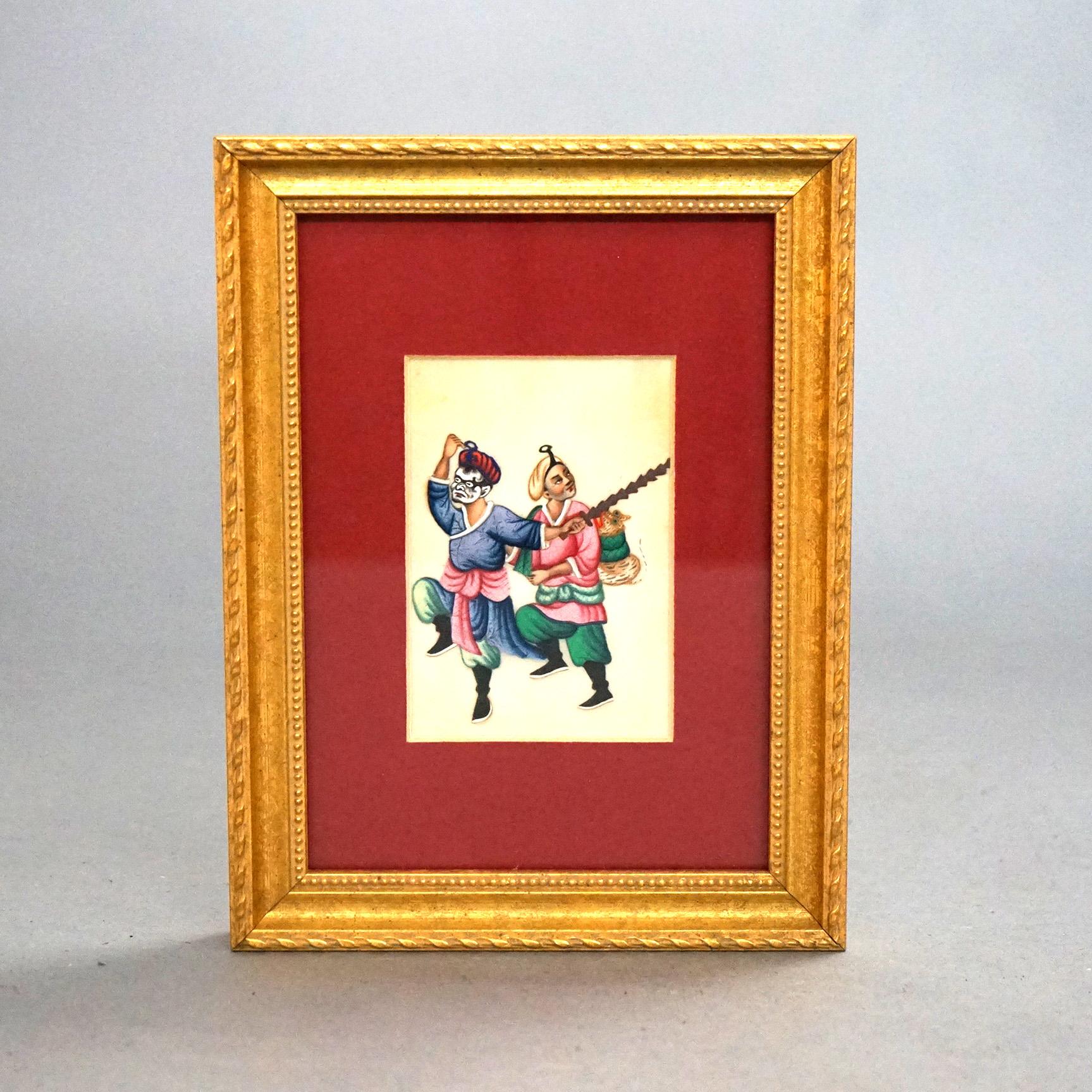 Six Miniature Chinese Figural Paintings on Silk, Framed, 20thC In Good Condition For Sale In Big Flats, NY
