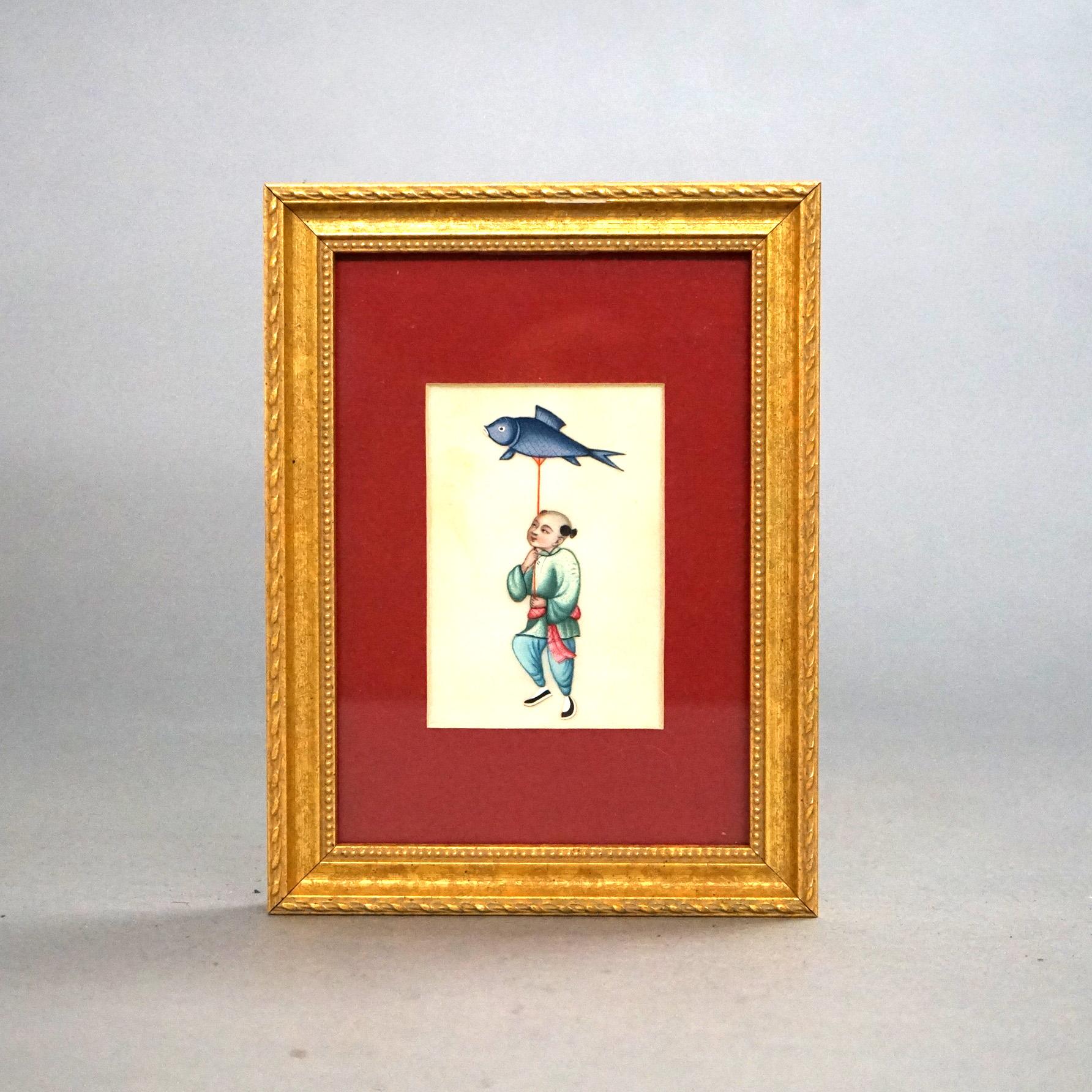 Six Miniature Chinese Figural Paintings on Silk, Framed, 20thC For Sale 2