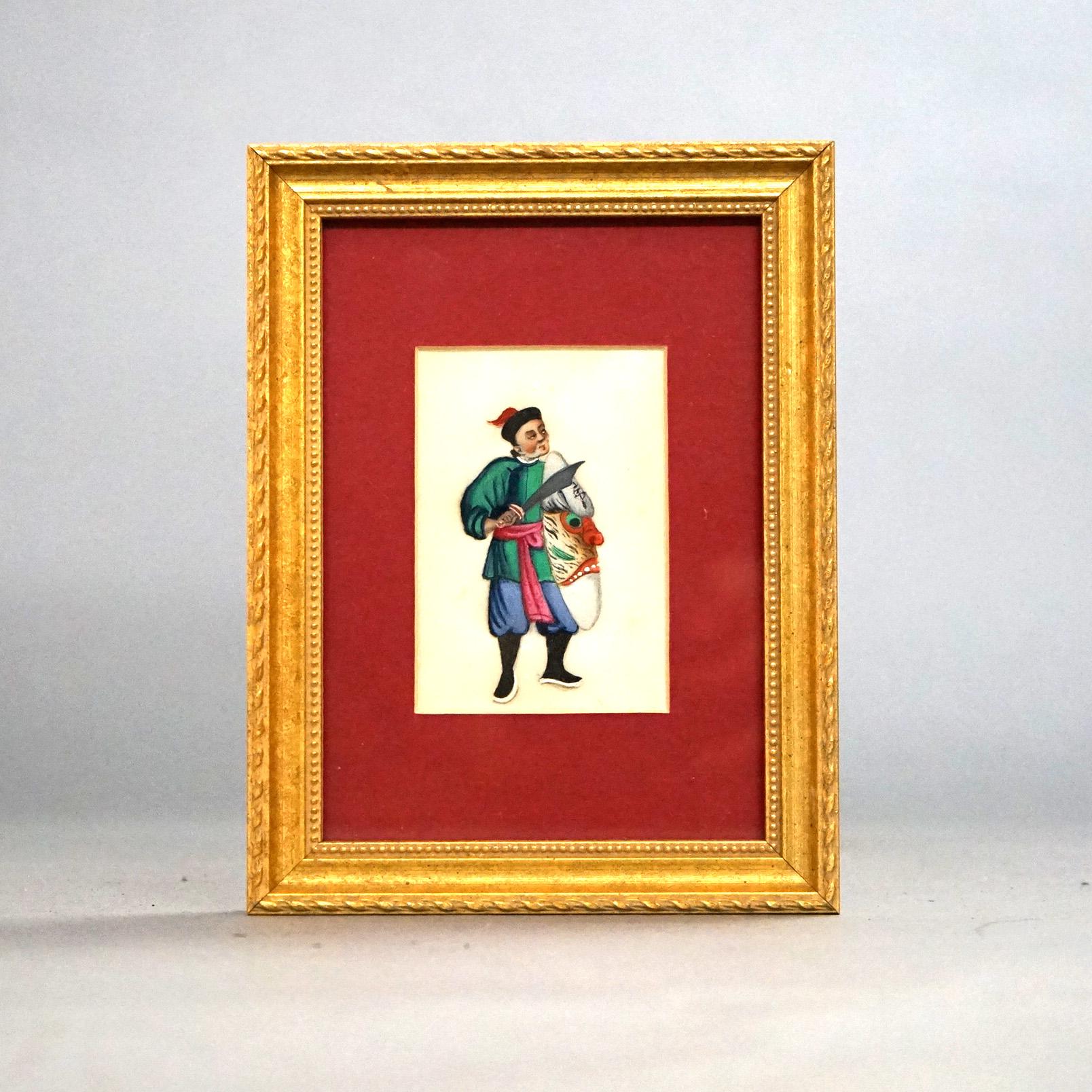 Six Miniature Chinese Figural Paintings on Silk, Framed, 20thC For Sale 3