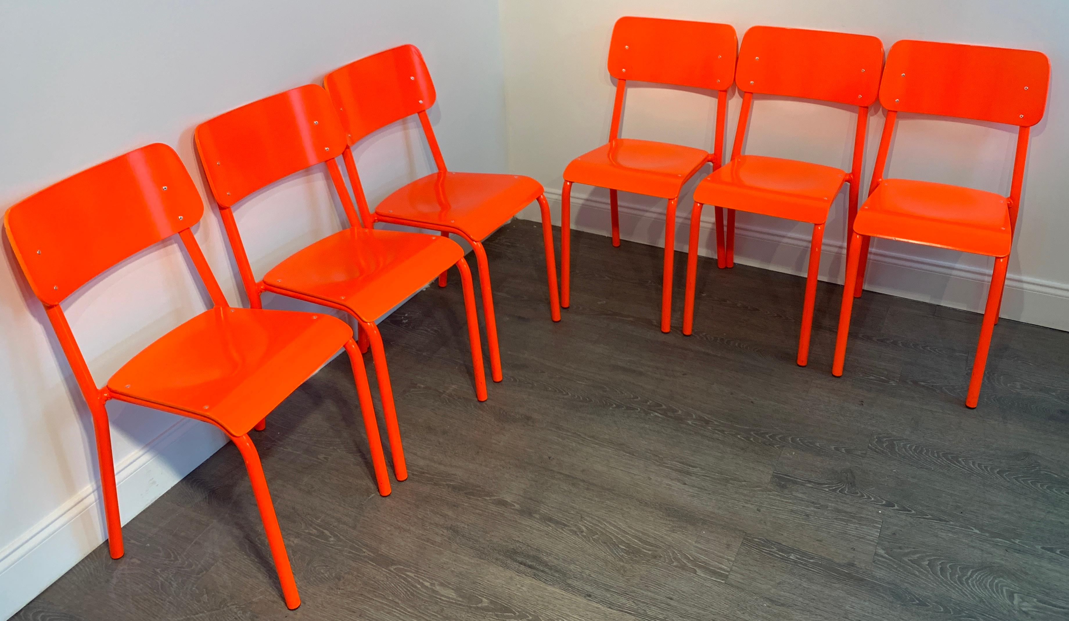 Six Modern ML45 Neon Red Chairs by Declercq Mobilier 4