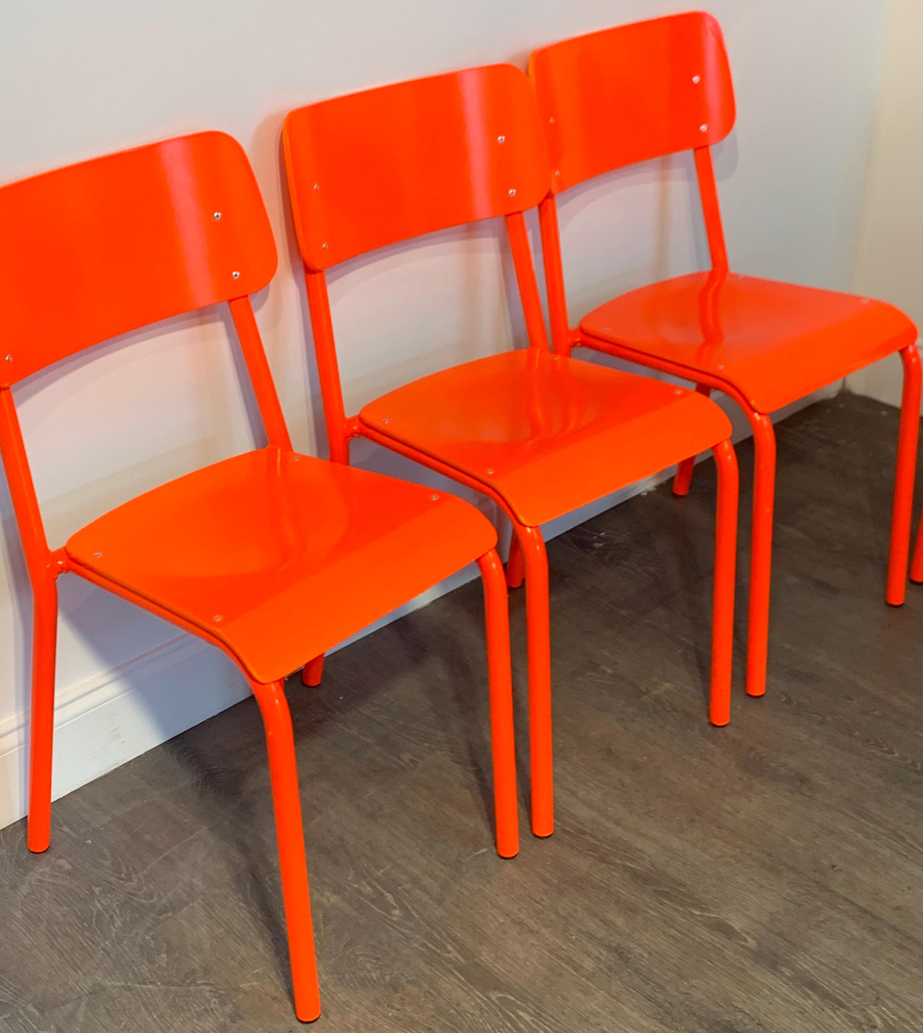 Six Modern ML45 Neon Red Chairs by Declercq Mobilier 5