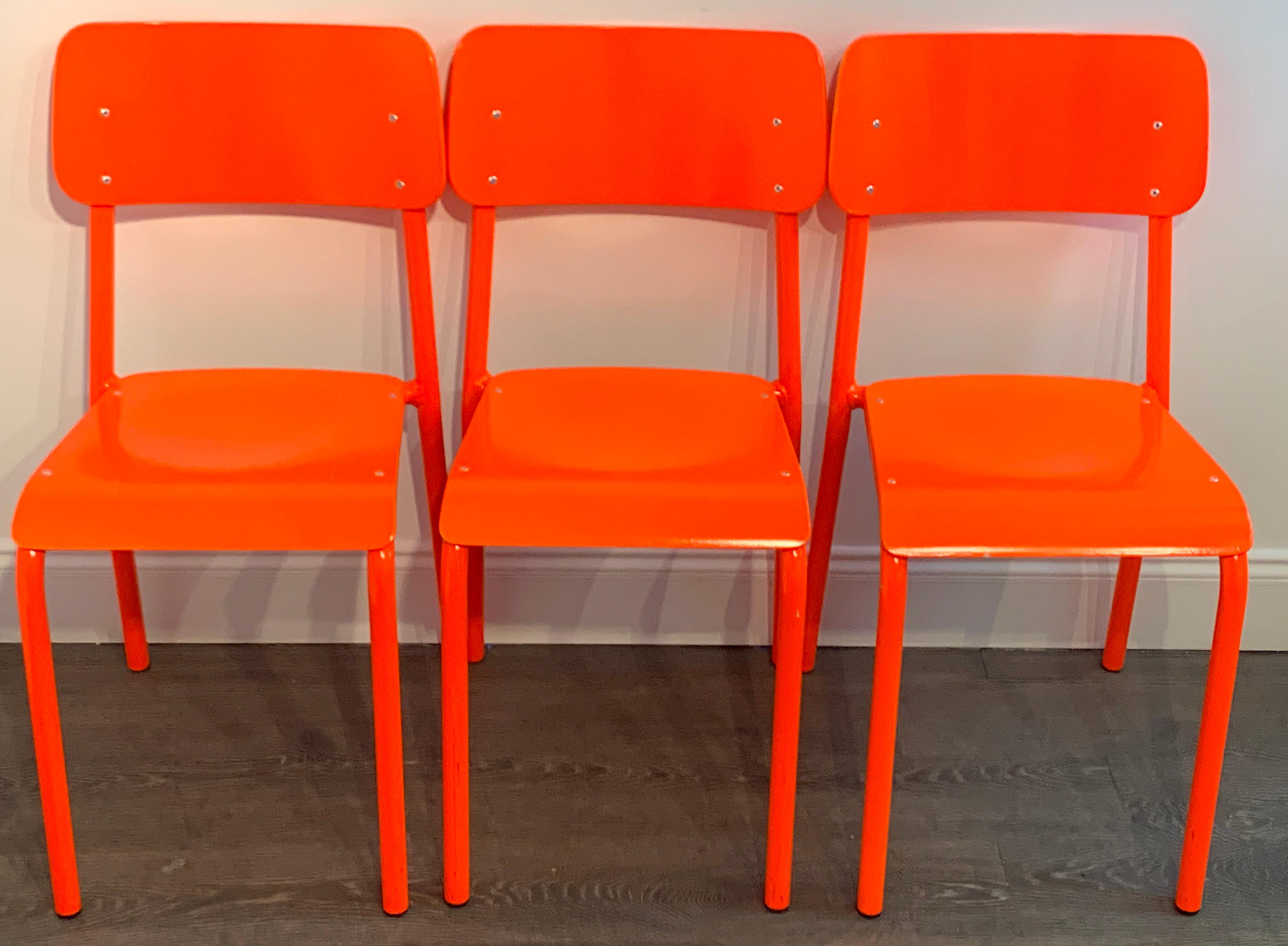 Six Modern ML45 Neon Red Chairs by Declercq Mobilier 6