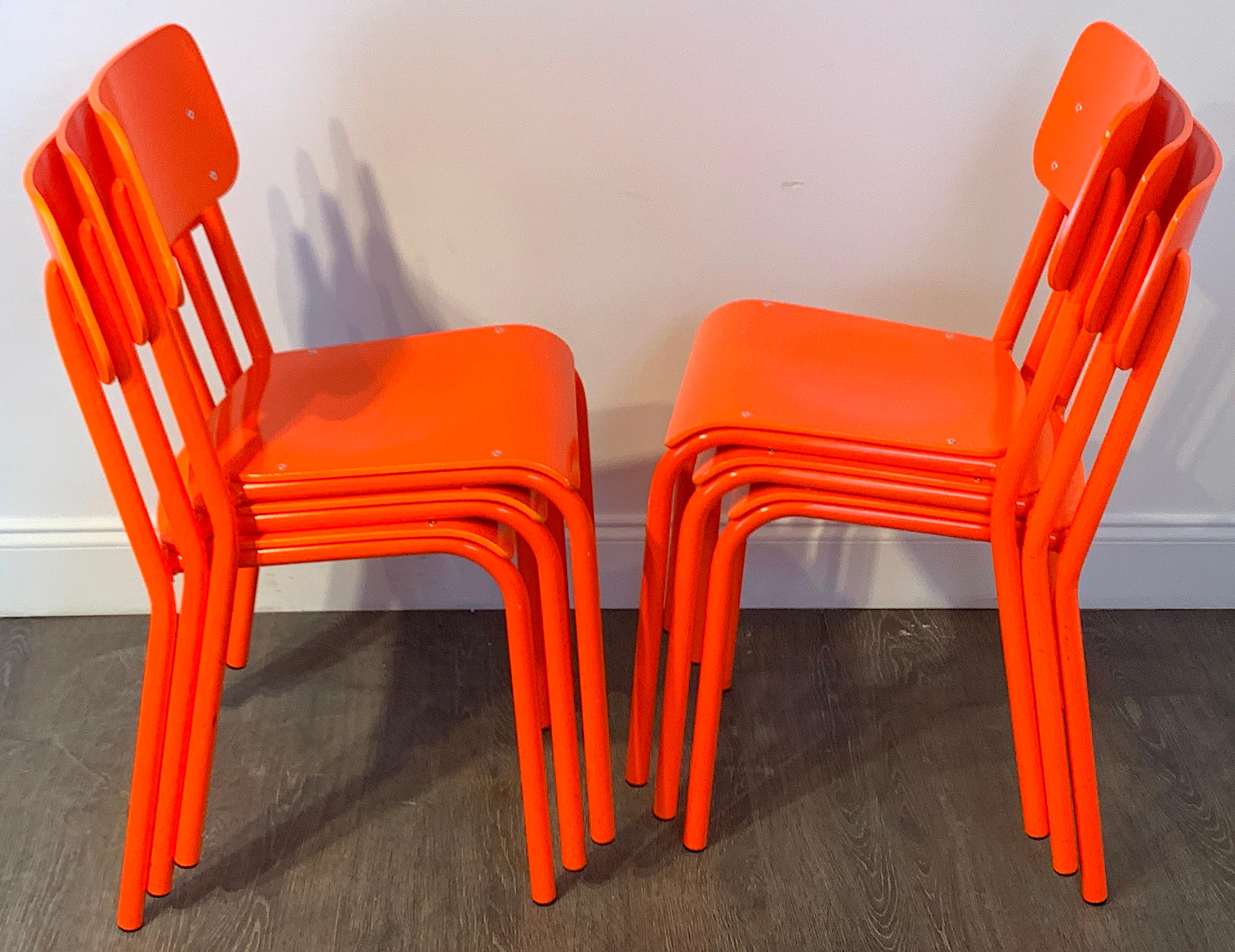 Belgian Six Modern ML45 Neon Red Chairs by Declercq Mobilier