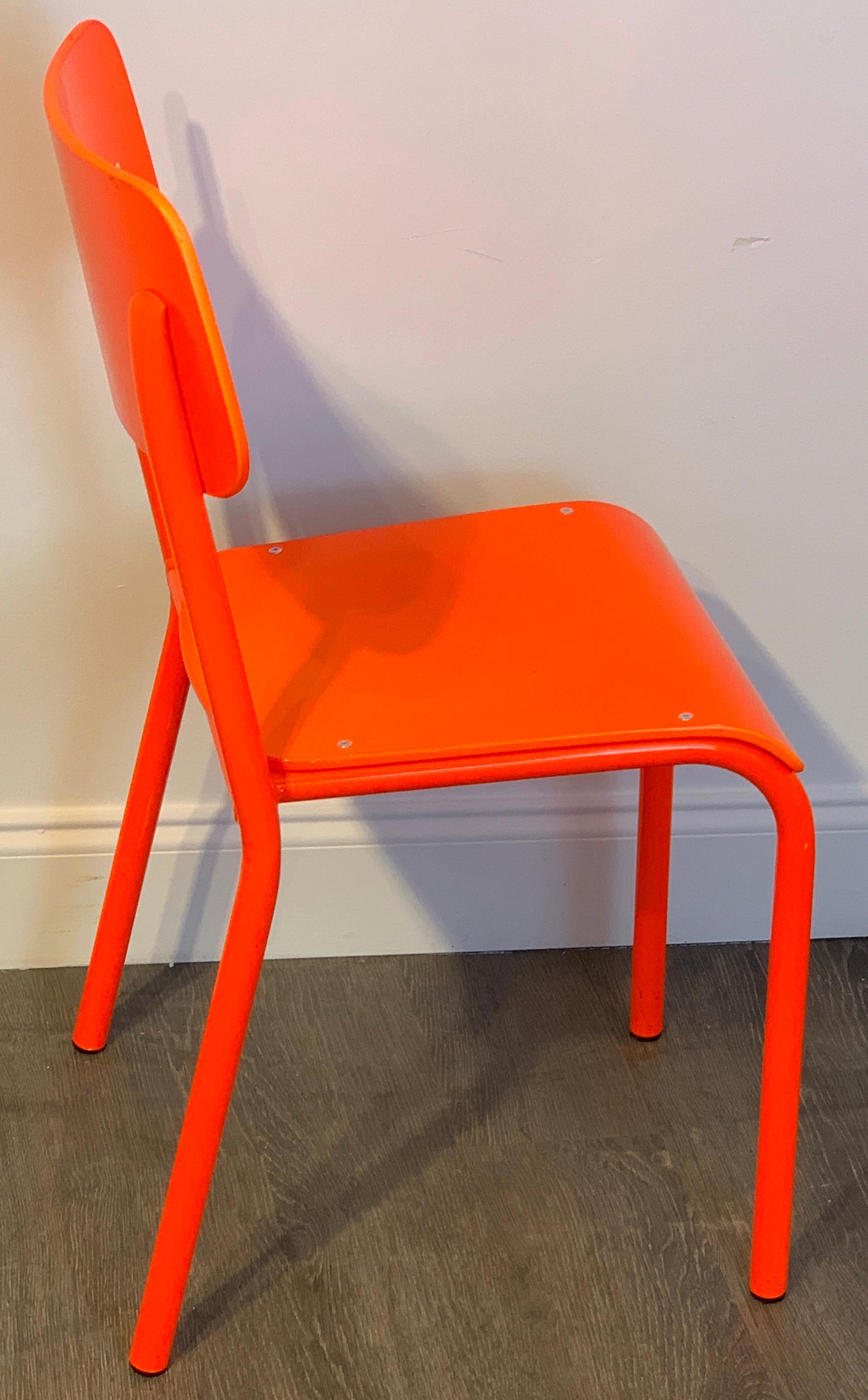 Six Modern ML45 Neon Red Chairs by Declercq Mobilier In Good Condition In West Palm Beach, FL