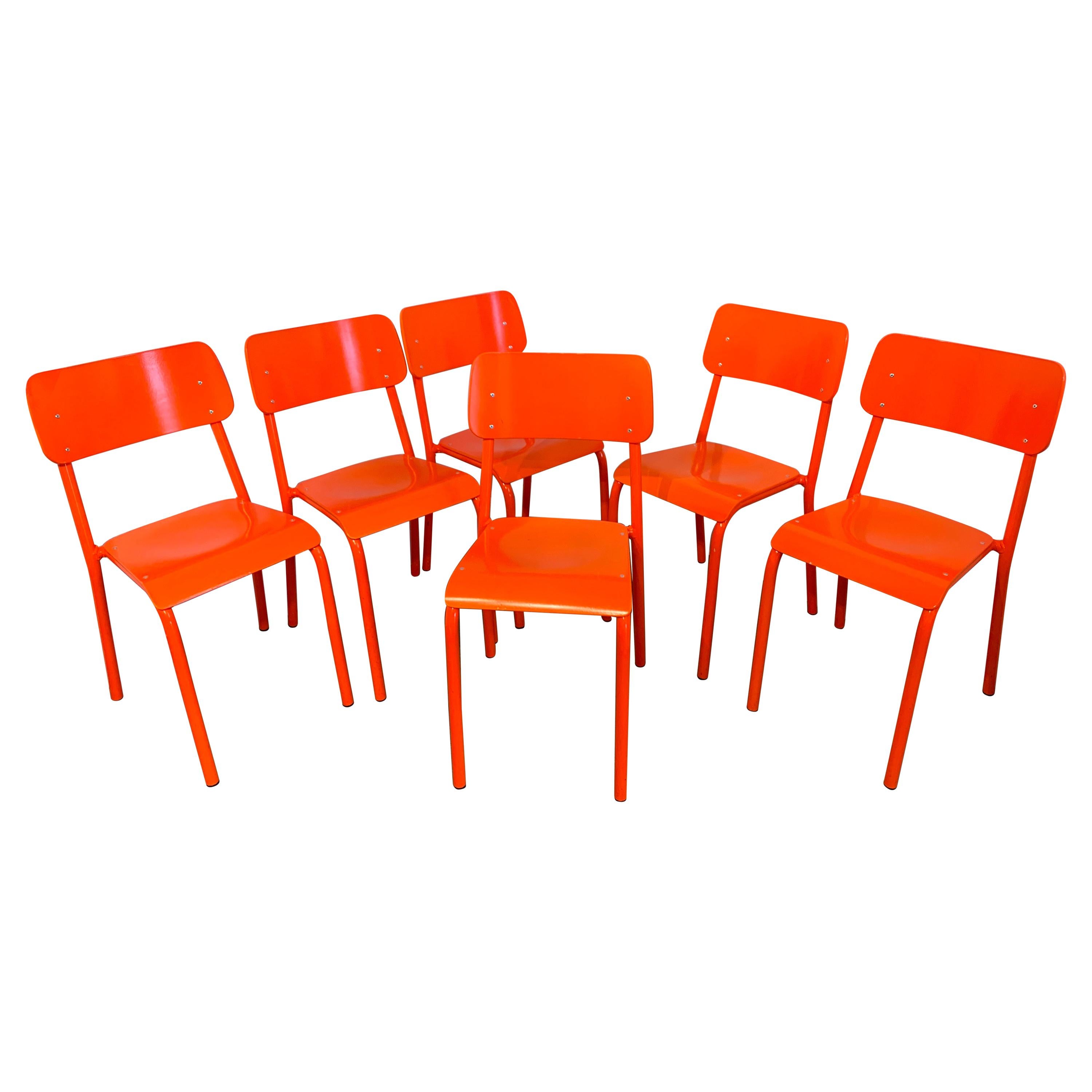 Six Modern ML45 Neon Red Chairs by Declercq Mobilier