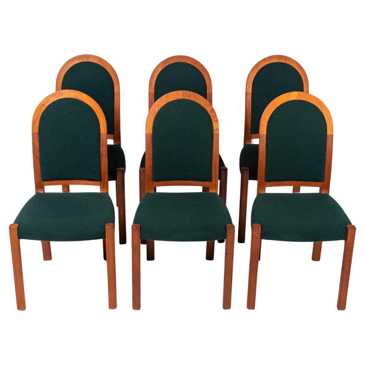 Six Moller 311 Side Chair in Teak & Winter Green Wool