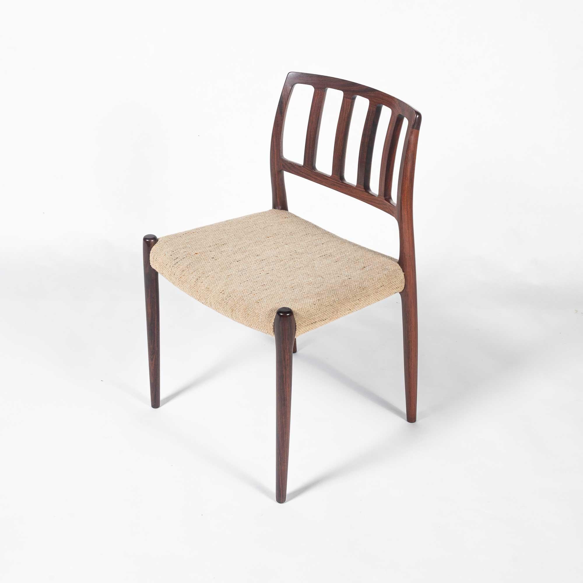 Mid-Century Modern Six Moller 83 Side Chair in Rosewood & Kvadrat Oatmeal Wool
