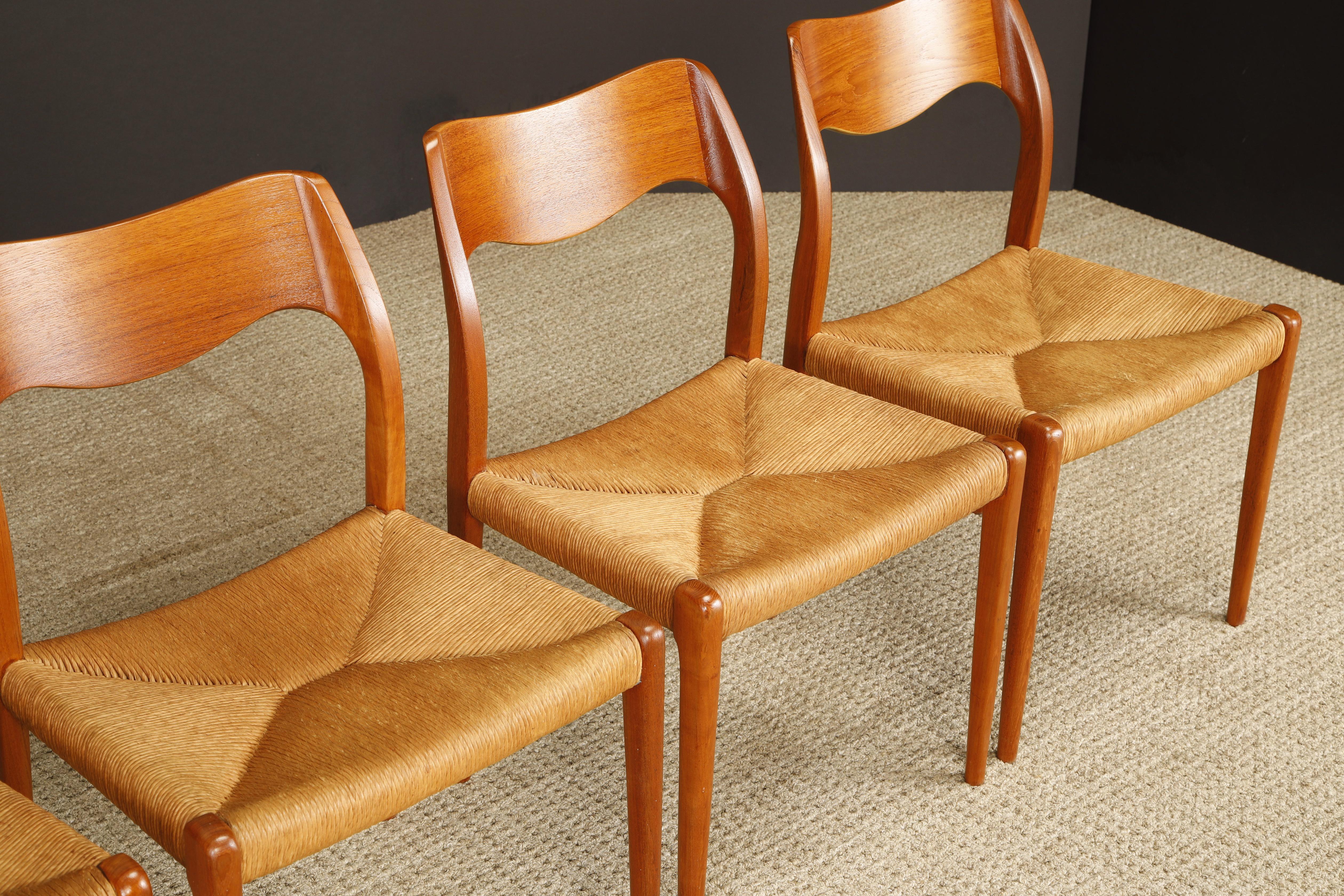 Six chaises de salle à manger Moller modèle 71 et table de salle à manger Peter Hvidt modèle 311, années 1950 en vente 7