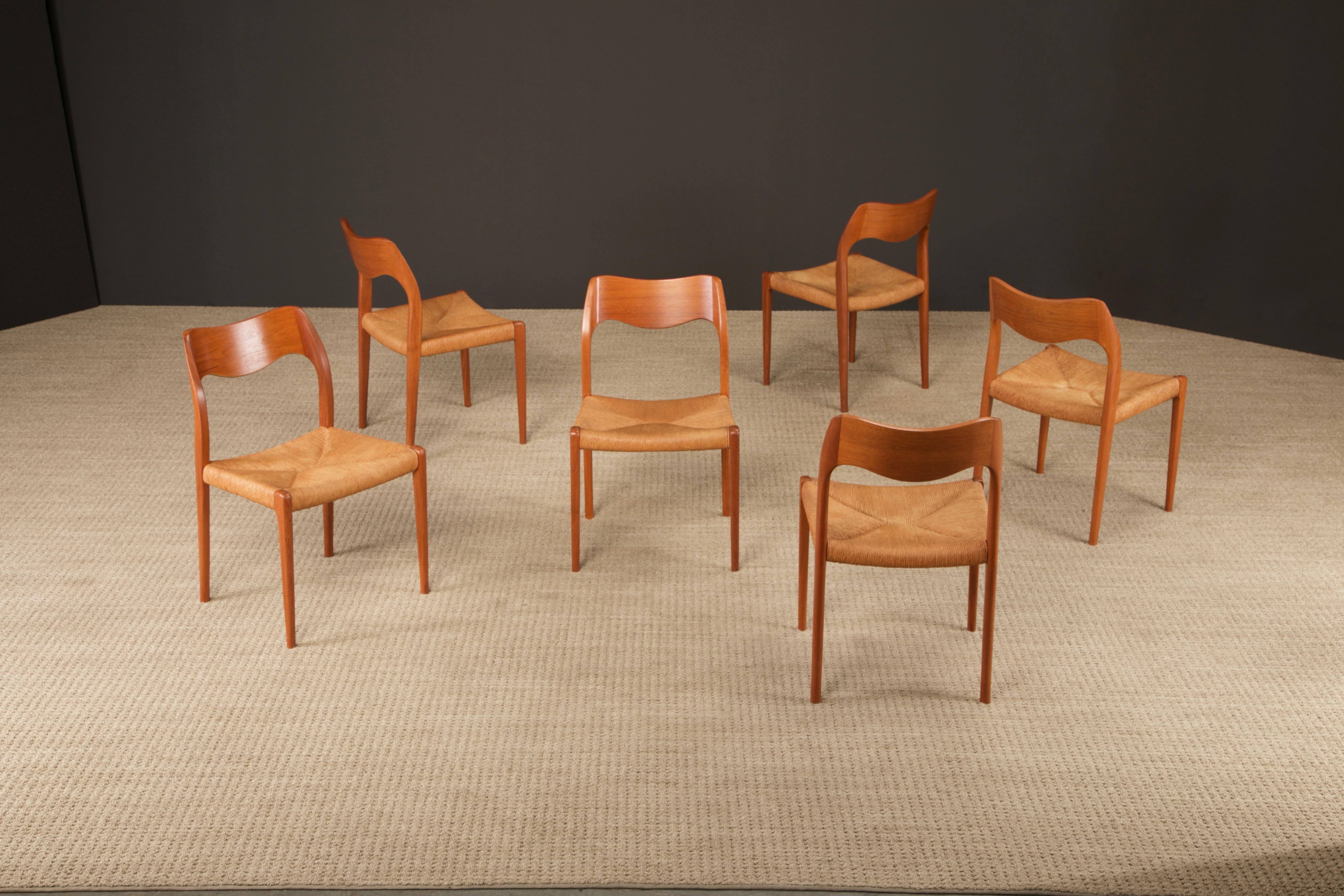 Six chaises de salle à manger Moller modèle 71 et table de salle à manger Peter Hvidt modèle 311, années 1950 en vente 2