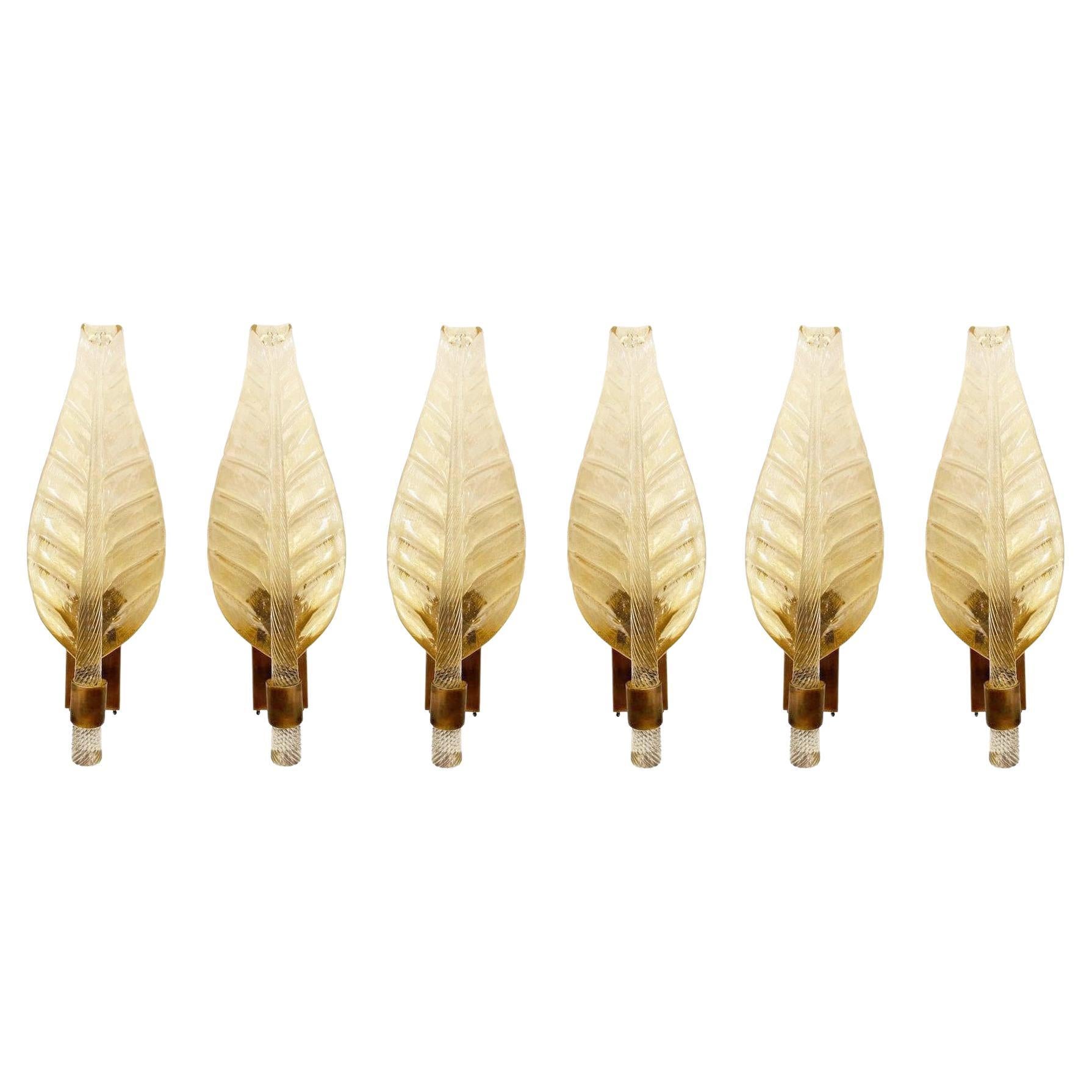 Sechs Murano Glas Blatt Wand Lights, Art Deco Stil, auf Lager