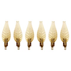 Sechs Murano Glas Blatt Wand Lights, Art Deco Stil, auf Lager