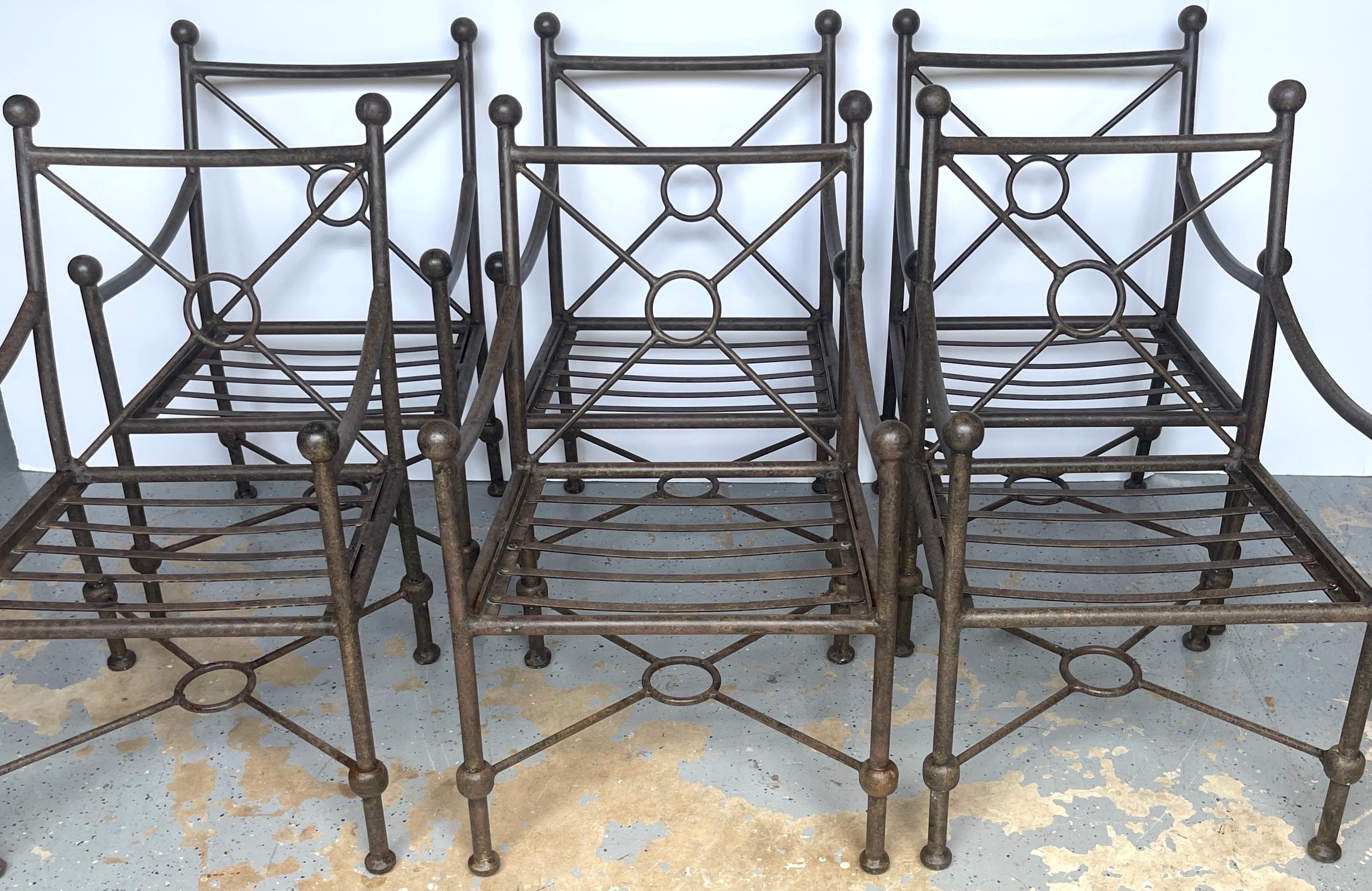 Six Neoclassical Style Aluminum Garden Arm Chairs by Brown Jordan 
Circa 1990s

Add a touch of timeless elegance to your garden with this set of six Neoclassical style aluminum arm chairs by renowned brand Brown Jordan. Dating back to the 1990s,