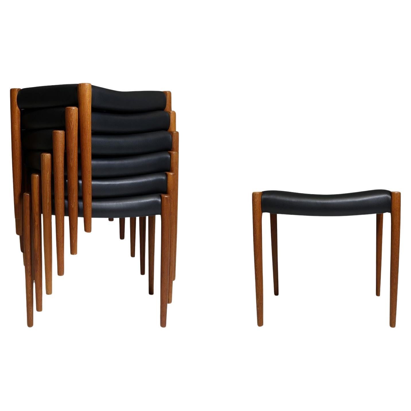 Six Niels Moller for JL Moller 80A Teak Stacking Stool / Benches For Sale