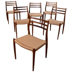 Six Niels Moller Model 78 Brazilian Rosewood Chairs With Newly Woven Paper Cord