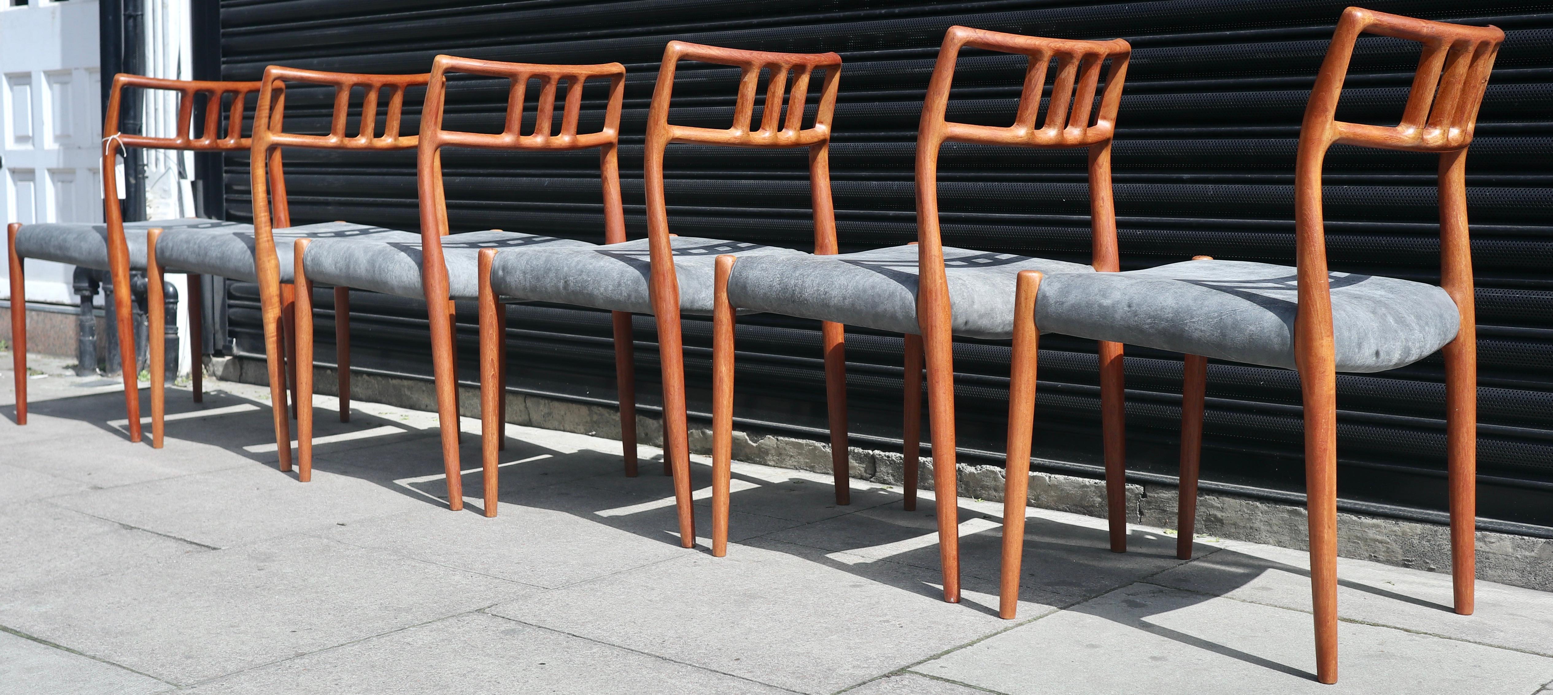 Six Niels.O Moller 78 Teak Dining Chairs by J.L. Mollers in Grey Leather Seats For Sale 9
