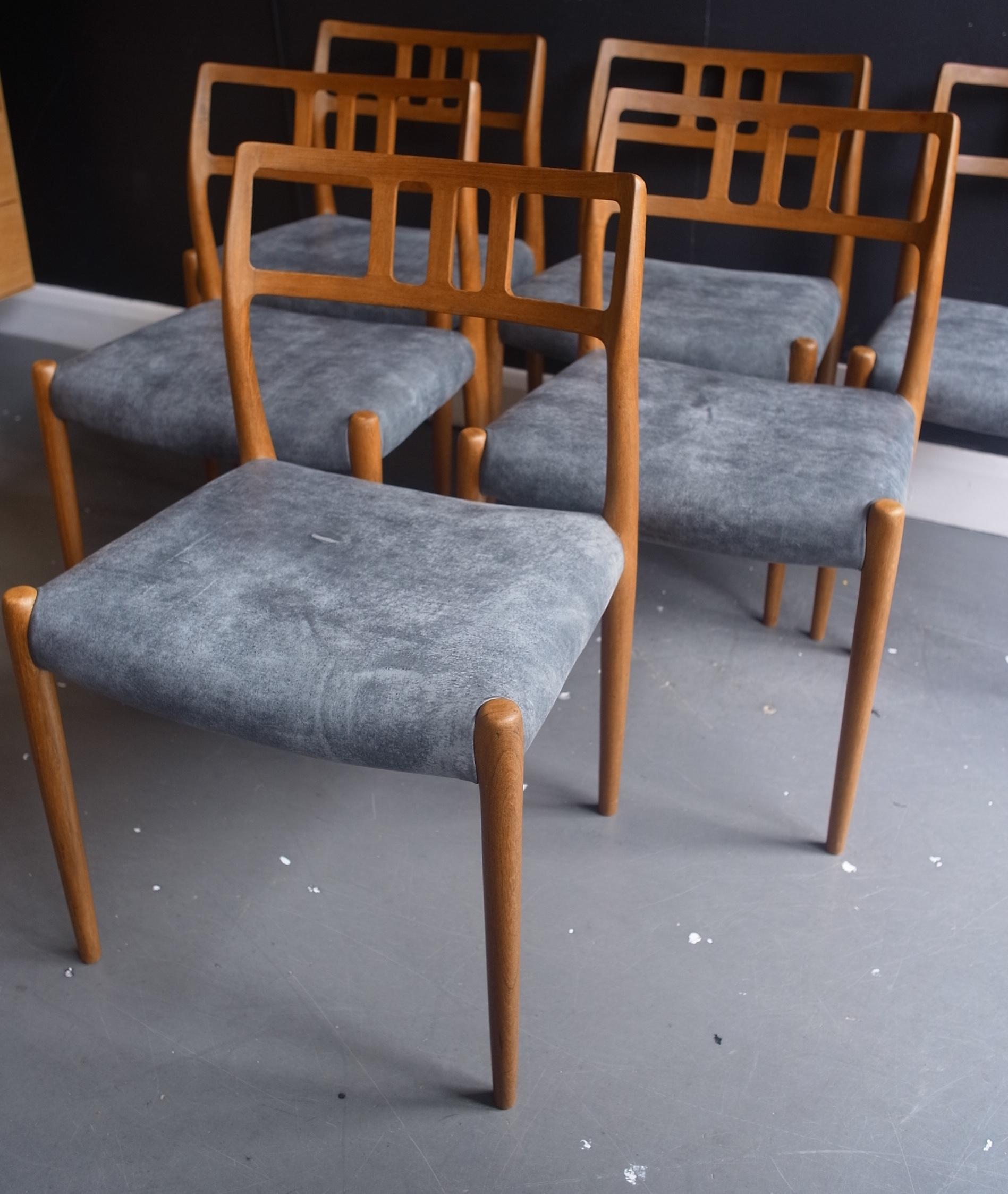 Mid-Century Modern Six Niels.O Moller 78 Teak Dining Chairs by J.L. Mollers in Grey Leather Seats For Sale