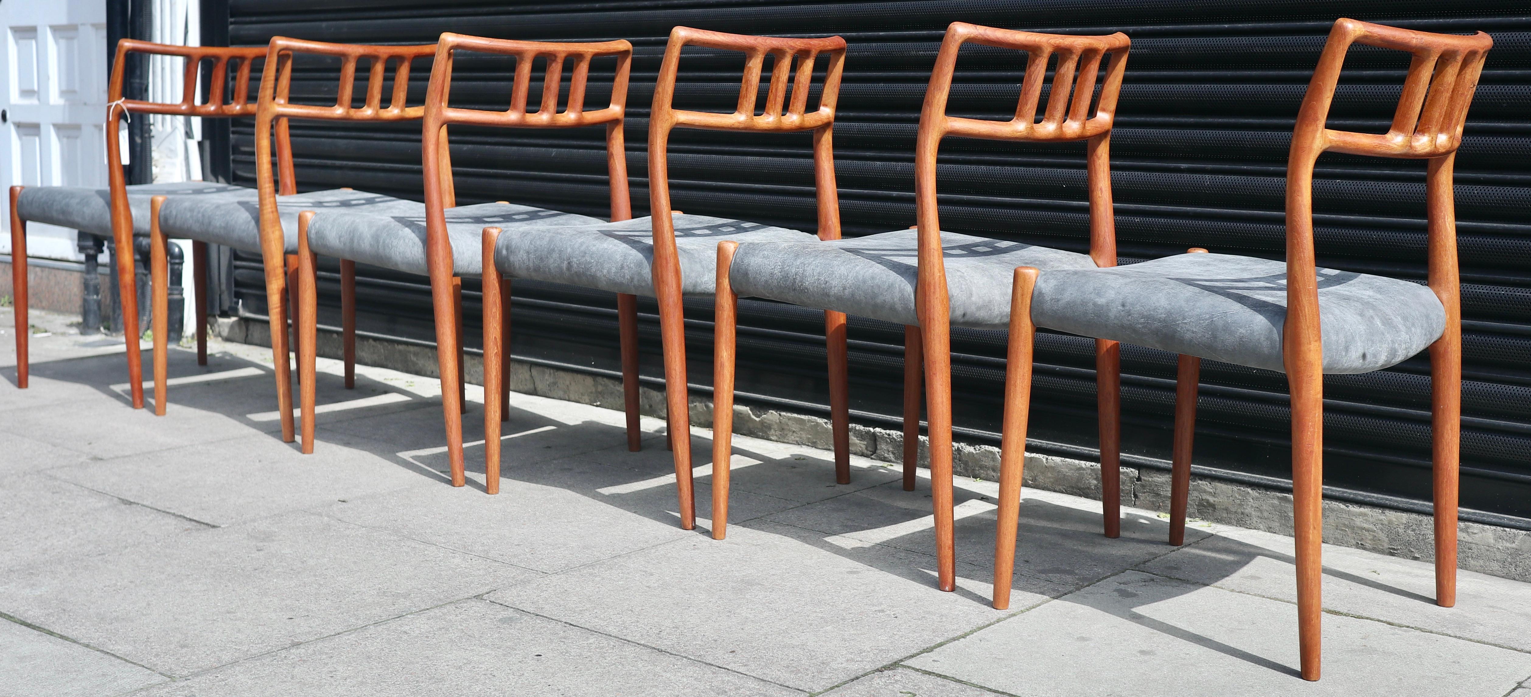 Six Niels.O Moller 78 Teak Dining Chairs by J.L. Mollers in Grey Leather Seats For Sale 2