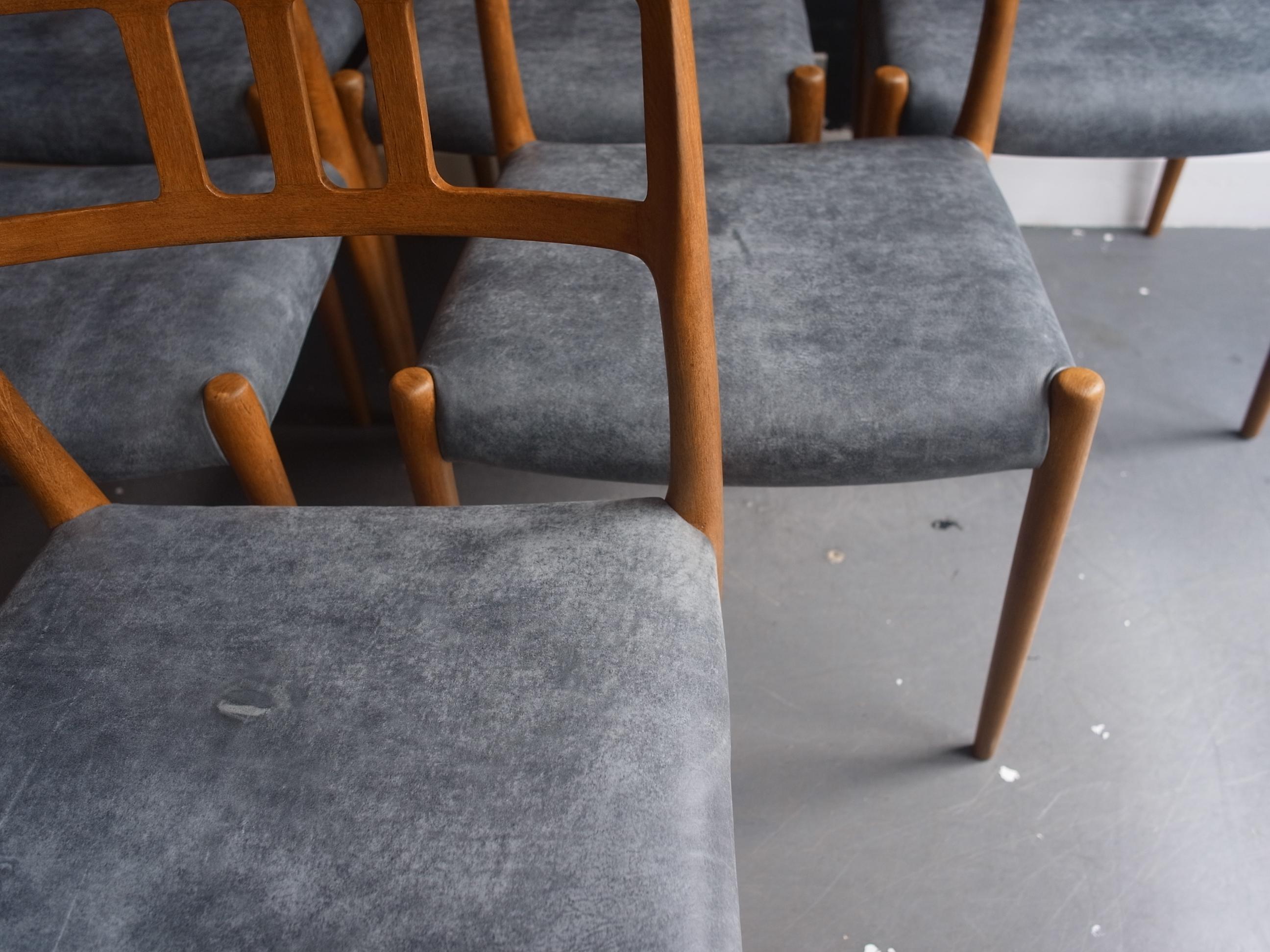 Six Niels.O Moller 78 Teak Dining Chairs by J.L. Mollers in Grey Leather Seats For Sale 2