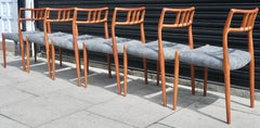Six Niels.O Moller 78 Teak Dining Chairs by J.L. Mollers in Grey Leather Seats